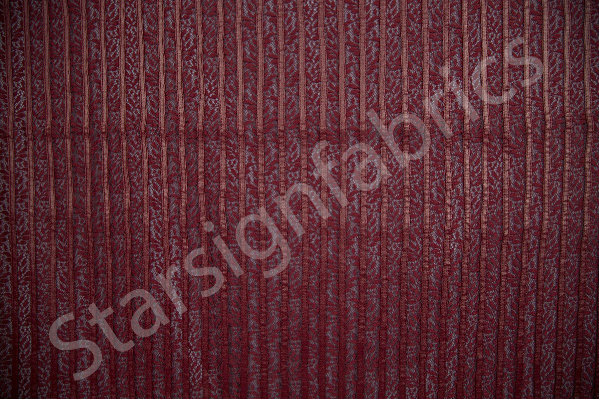 Burgundy Laser Cut Faux Leather Striped Lace Embroidery | Burç Fabric