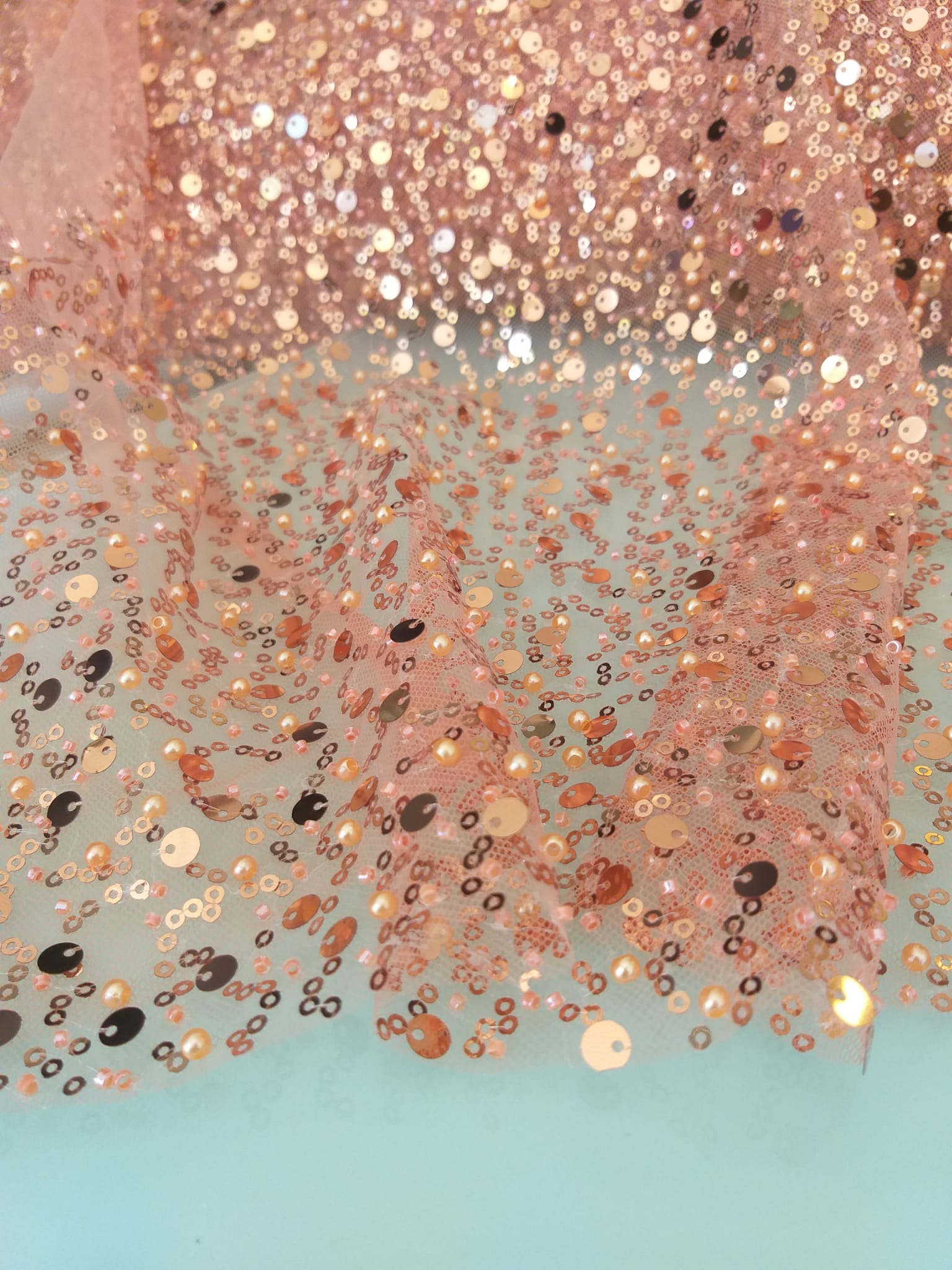 BL-001A DENSE SEquined PEARL AND CUT BEADED FABRIC