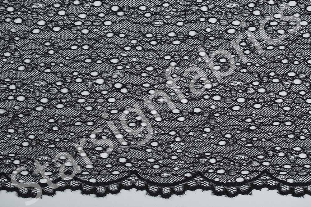Black Raindrop Design Lace Fabric | Burç Fabric