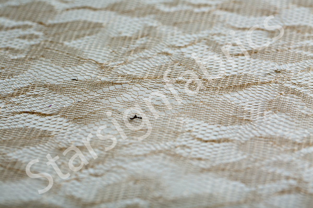 Brown Floral Design Mesh Lace Tulle Fabric | Burç Fabric