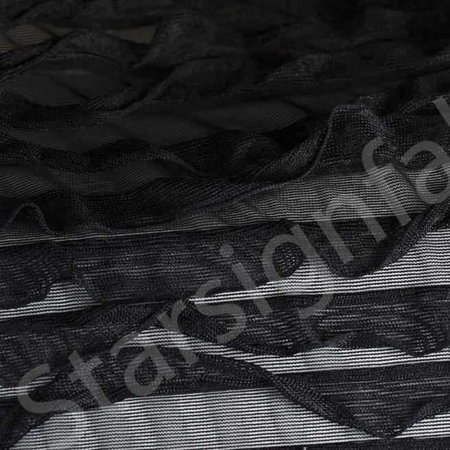 Black Ruffle Soft Touch Knitted Fabric | Burç Fabric