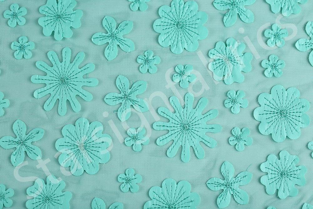 Clover Petal Design Faux Leather Embroidery Fabric | Burç Fabric