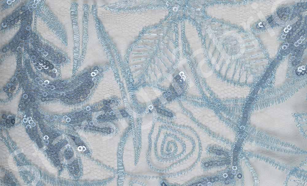 Geneva Style Baby Blue Floral Embroidered Lace Fabric | Burç Fabric