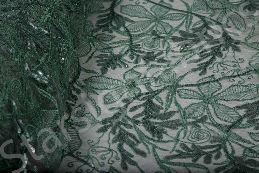 Geneva Style Green Flower Embroidered Lace Fabric | Burç Fabric