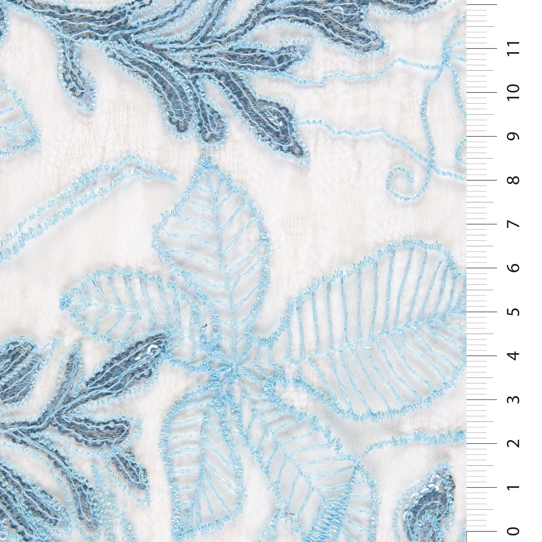 Geneva Style Baby Blue Floral Embroidered Lace Fabric | Burç Fabric