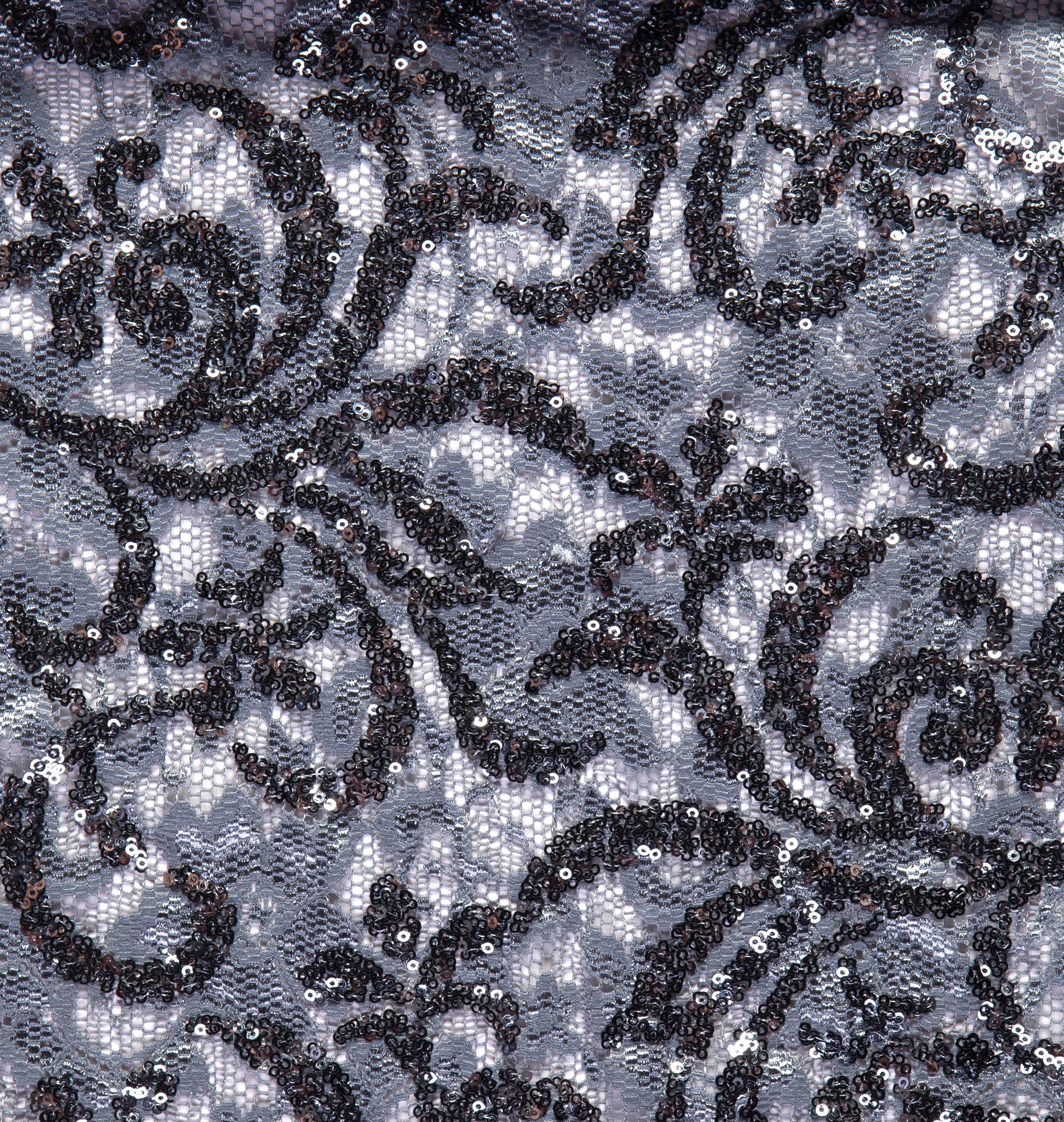 Gray Flower Pattern Sequin Lace Embroidery Fabric | Burç Fabric