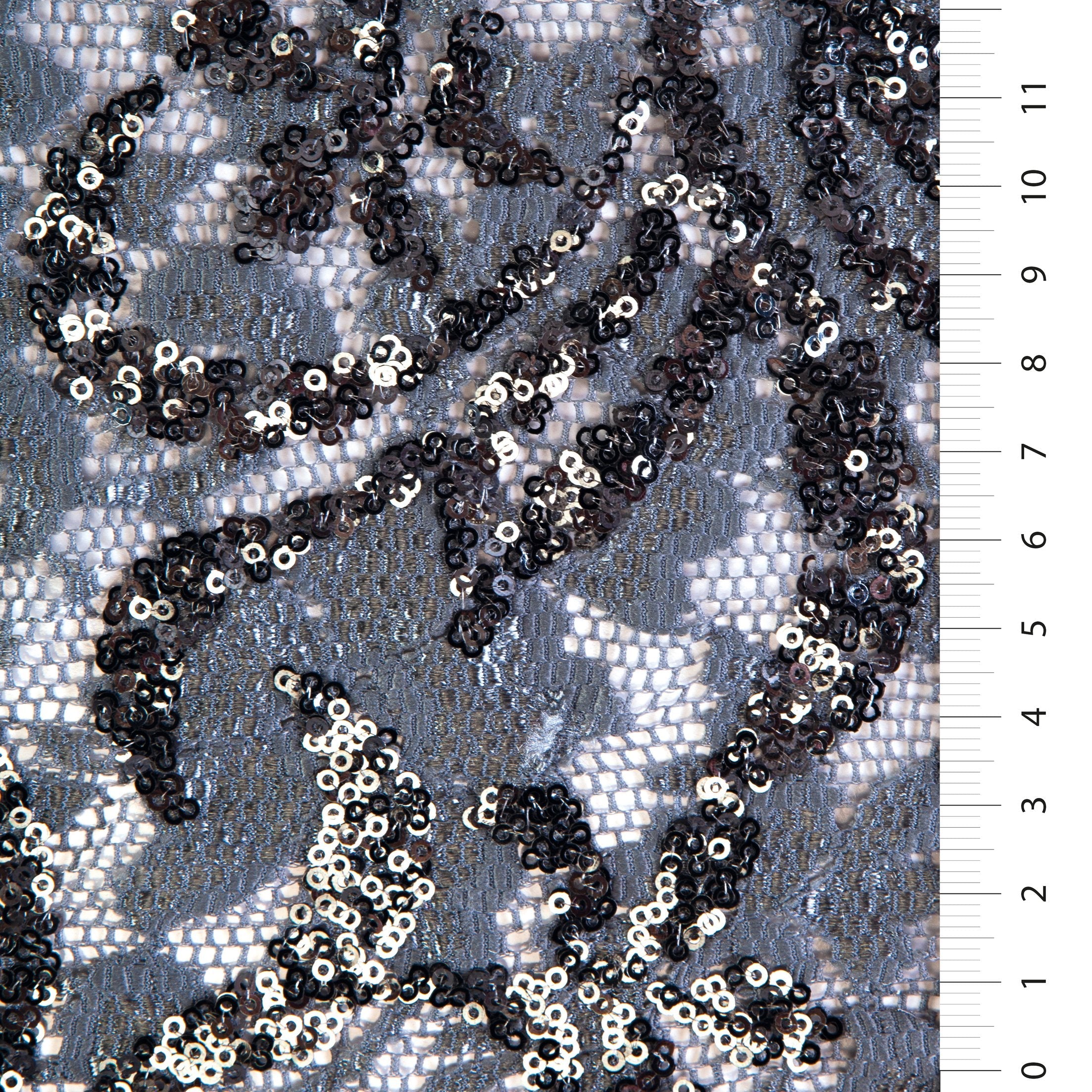 Gray Flower Pattern Sequin Lace Embroidery Fabric | Burç Fabric