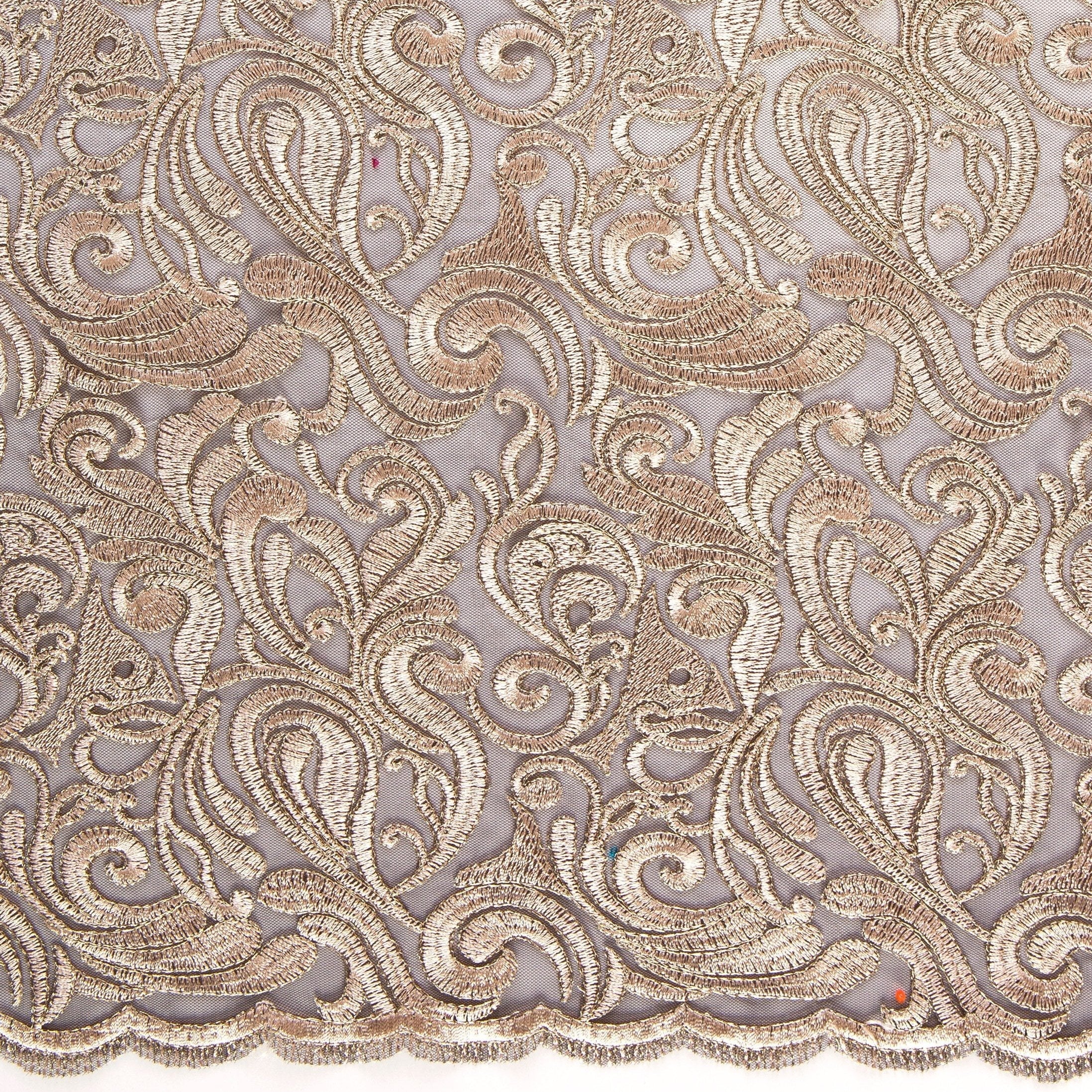 Scalloped Ornamental Thread Embroidered Fabric