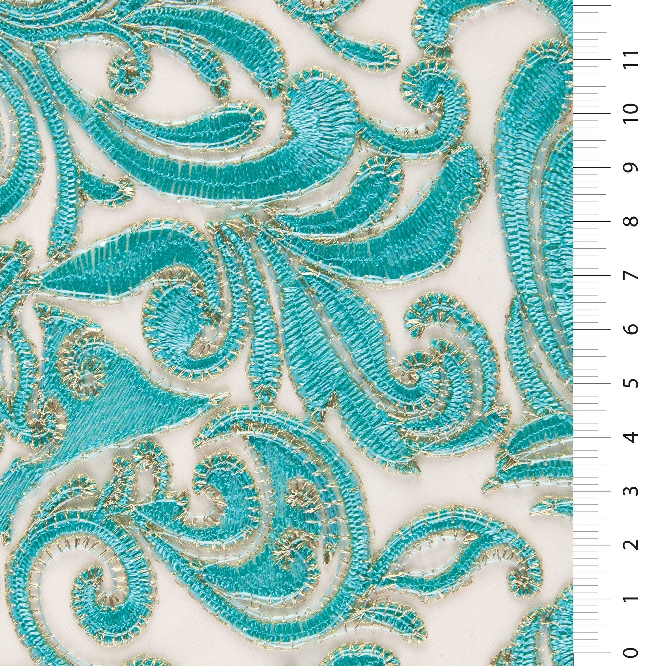 Scalloped Ornamental Thread Embroidered Fabric