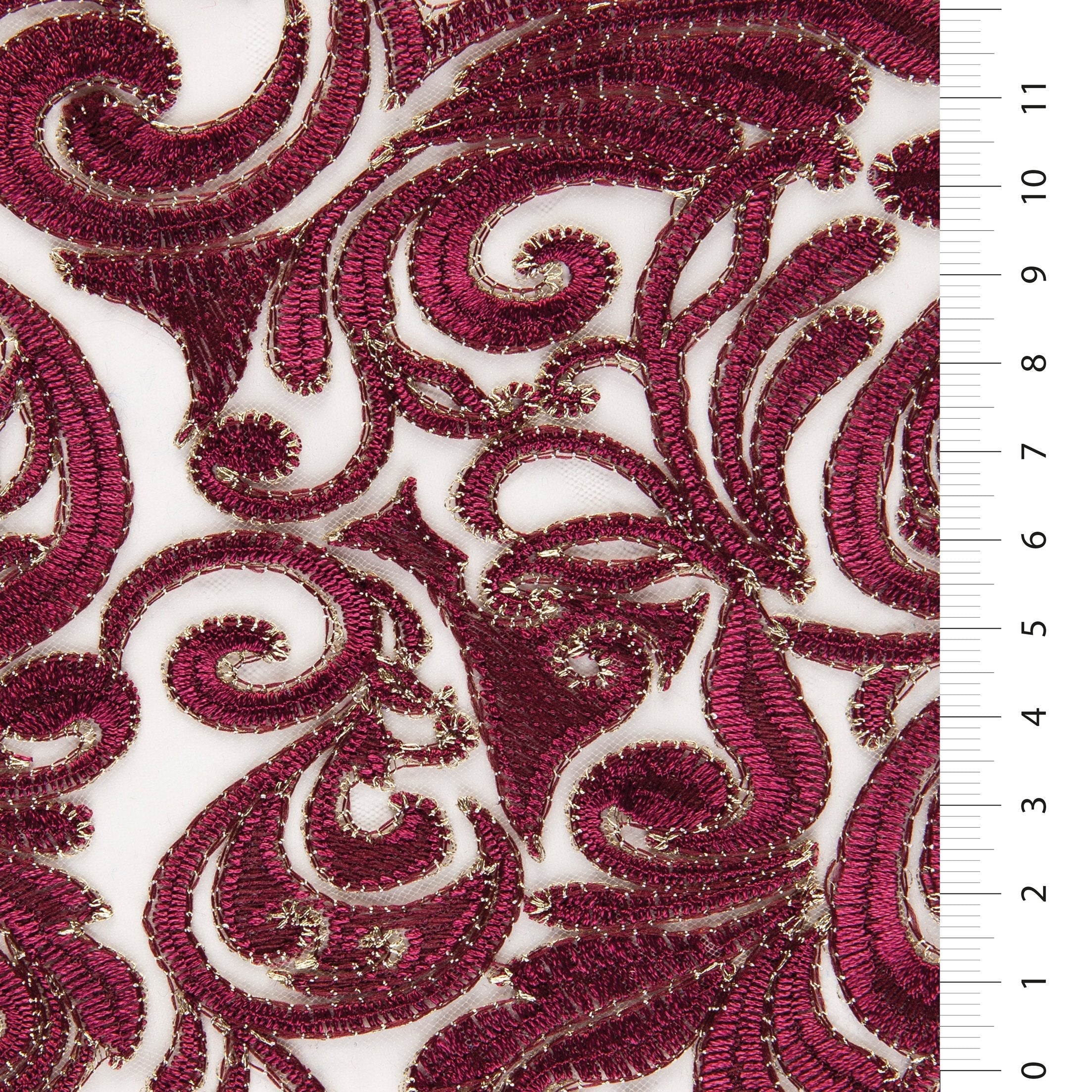 Scalloped Ornamental Thread Embroidered Fabric