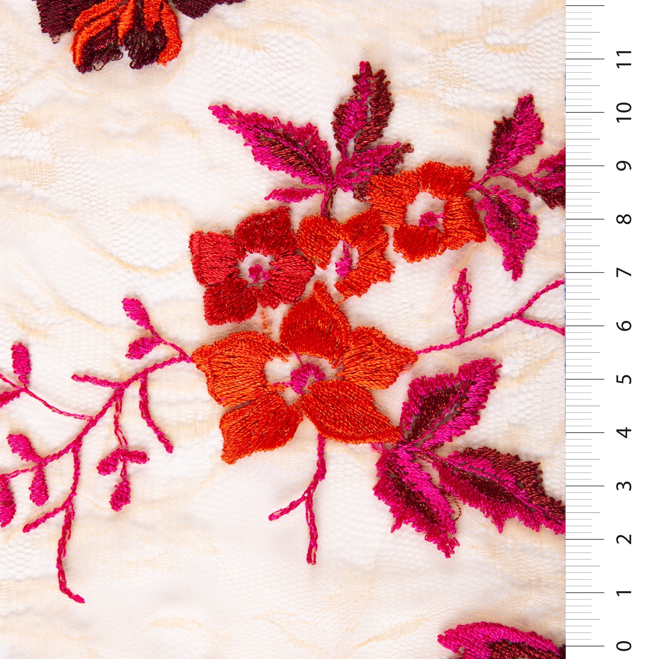 Mallorca Style Fuchsia Floral Embroidered Lace Fabric | Burç Fabric