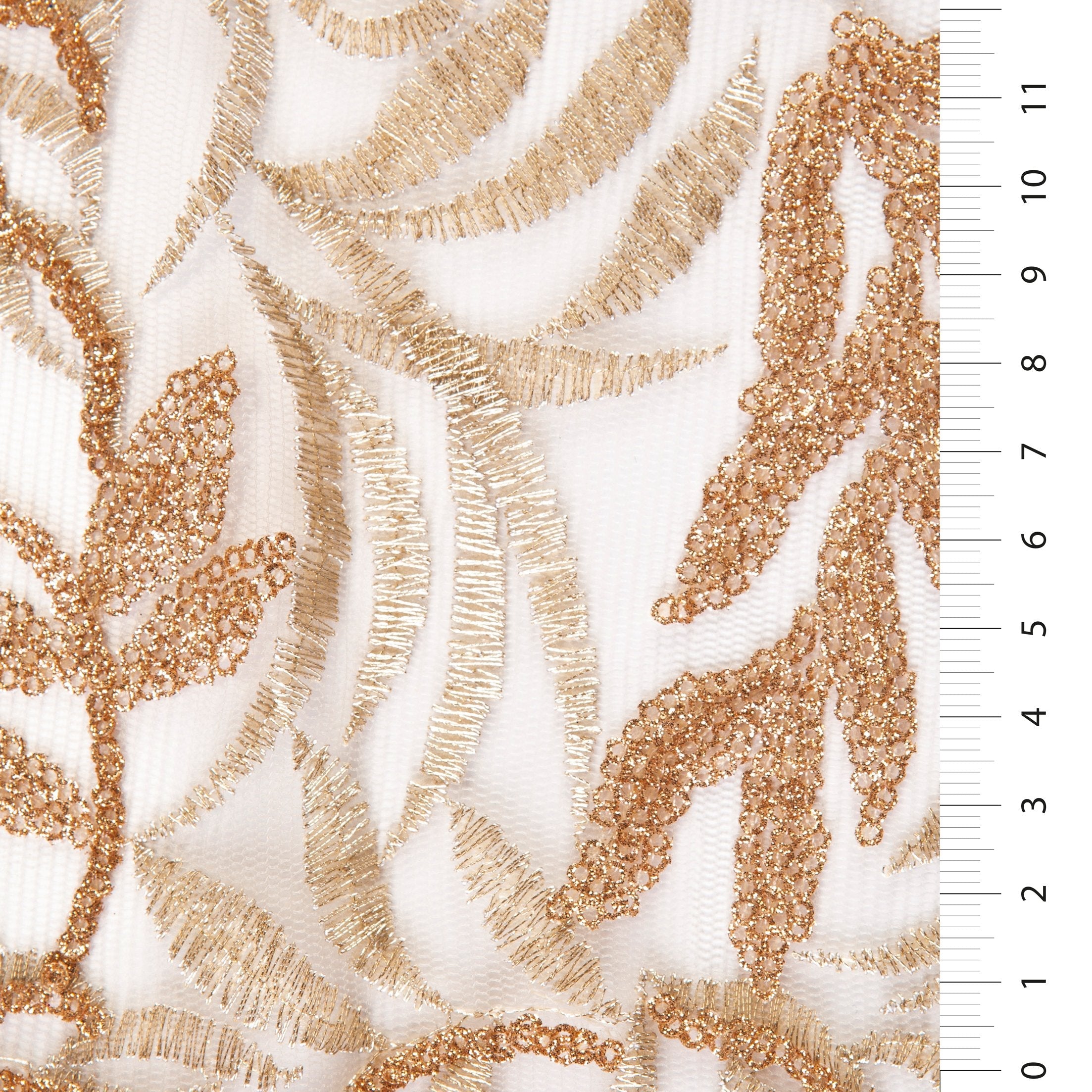 Gold Glitter Leaf Design Sequin Embroidered Fabric | Burç Fabric
