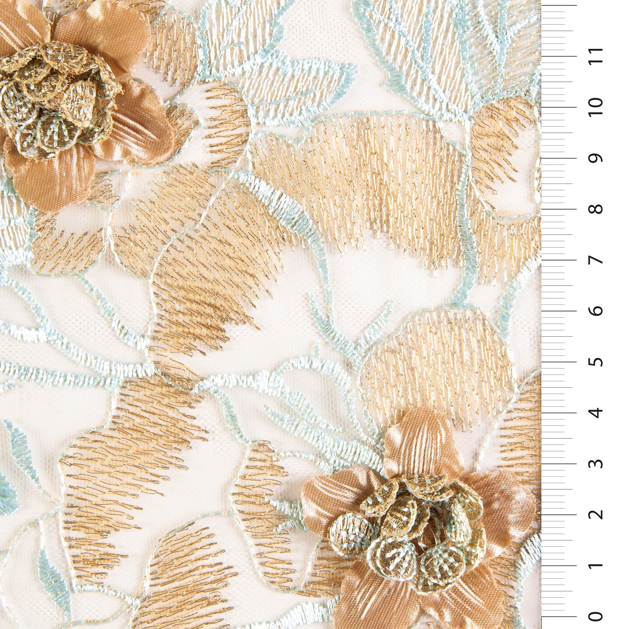 Mint 3D Princess Design Flower Embroidery Fabric | Burç Fabric