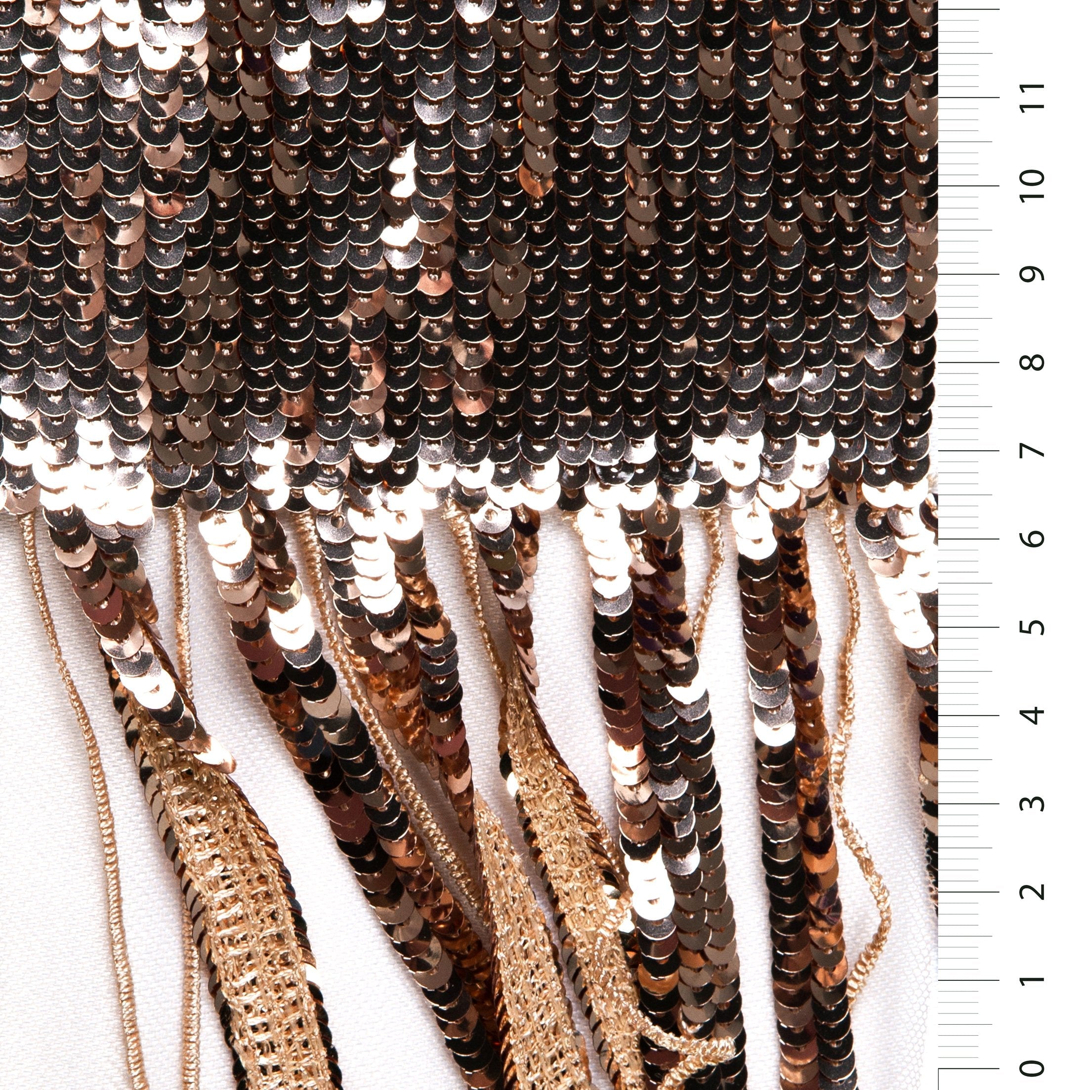 Gold 3D Fringed Trim Design Sequin Embroidery Tulle Fabric | Burç Fabric