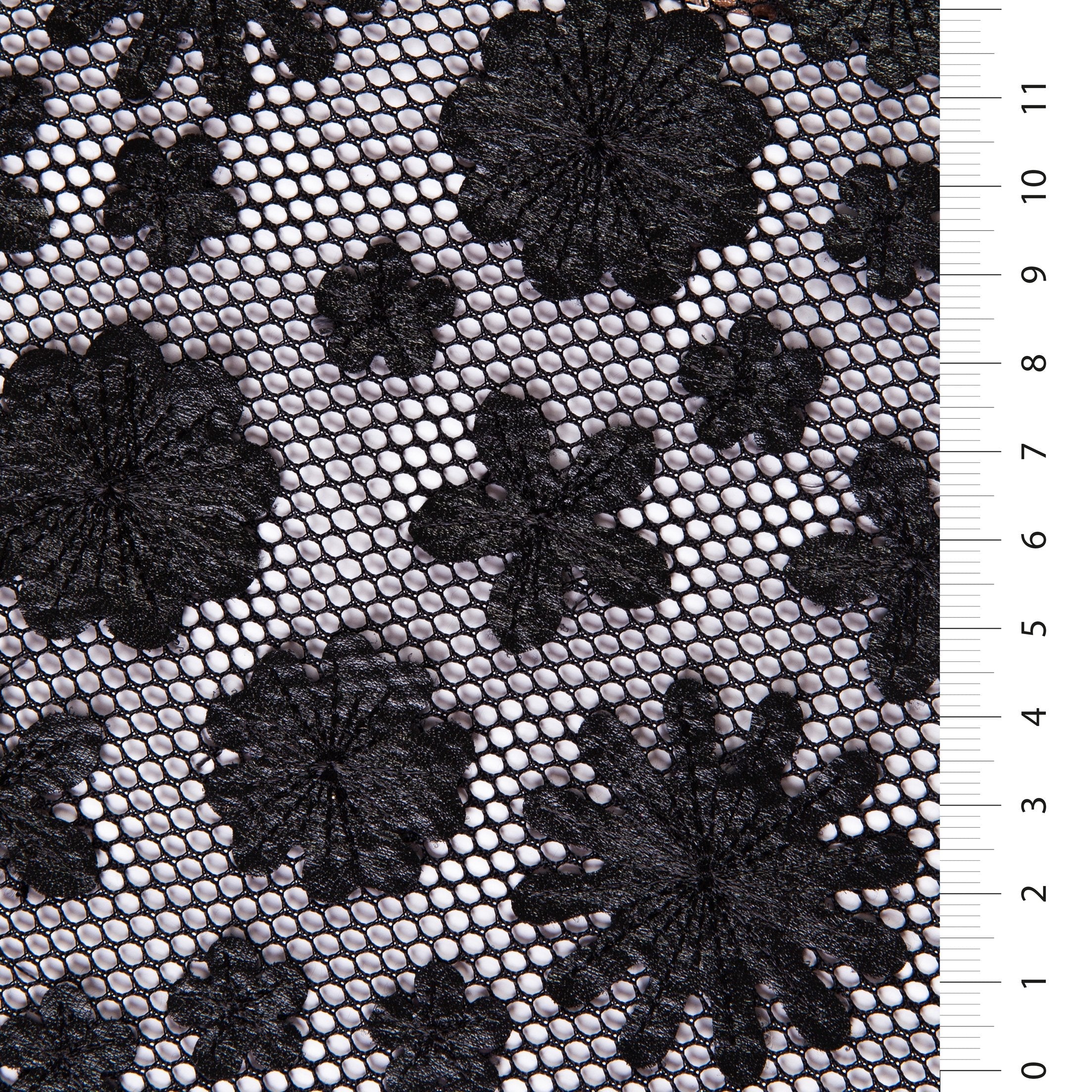 Black 3D Laser Cut Flower Faux Leather Embroidered Fabric | Burç Fabric