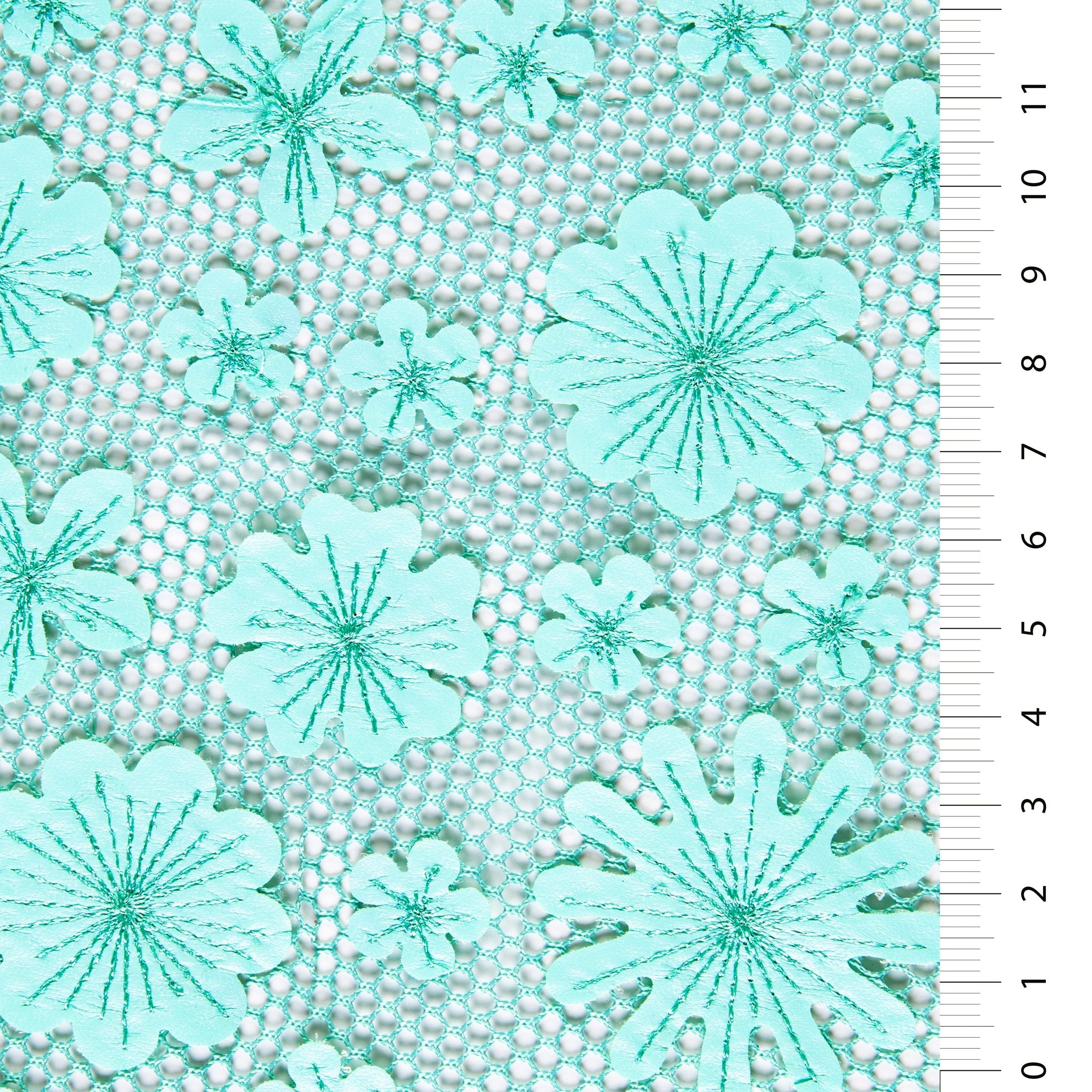 Mint 3D Laser Cut Floral Faux Leather Embroidered Fabric | Burç Fabric