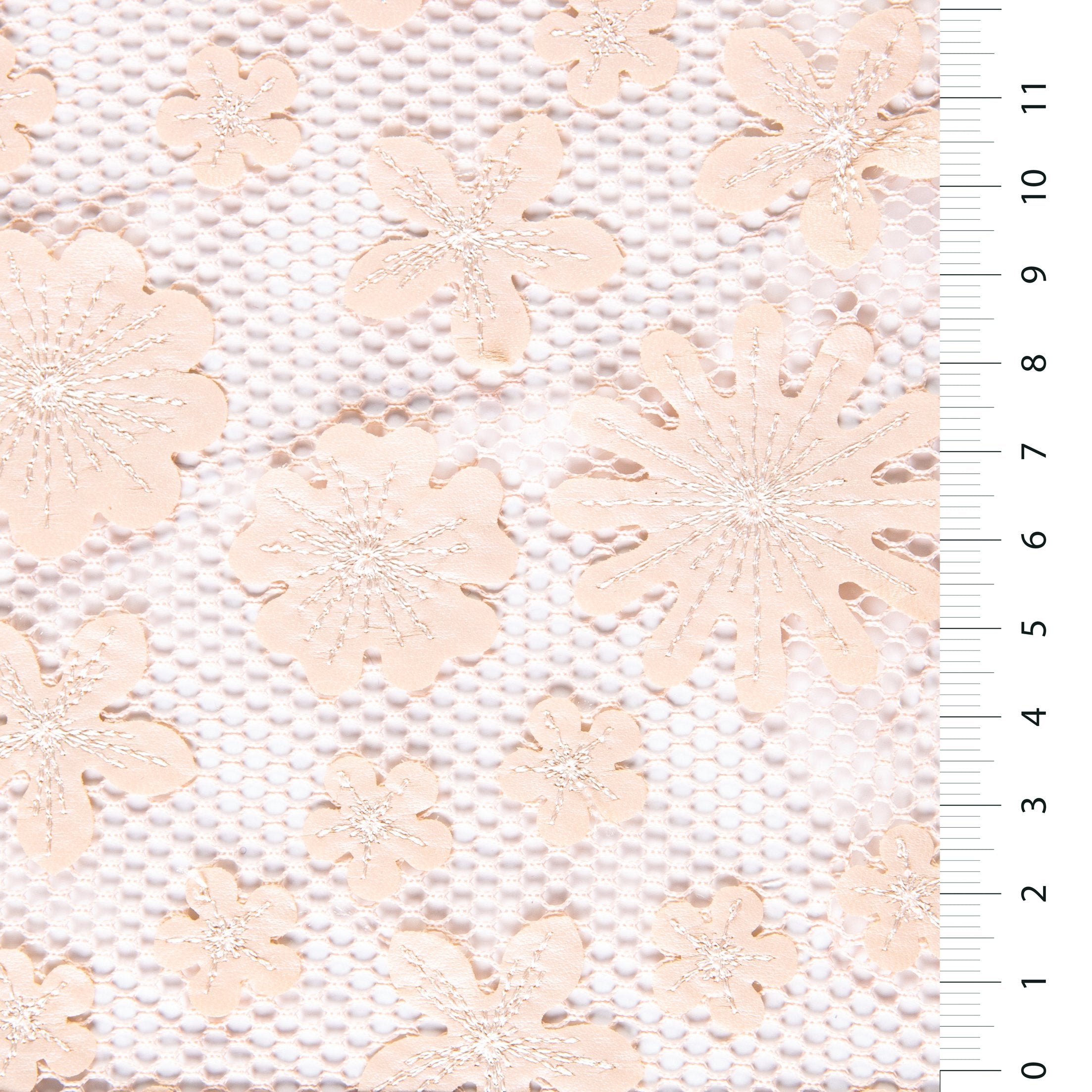 Ecru 3D Laser Cut Floral Faux Leather Embroidered Fabric | Burç Fabric