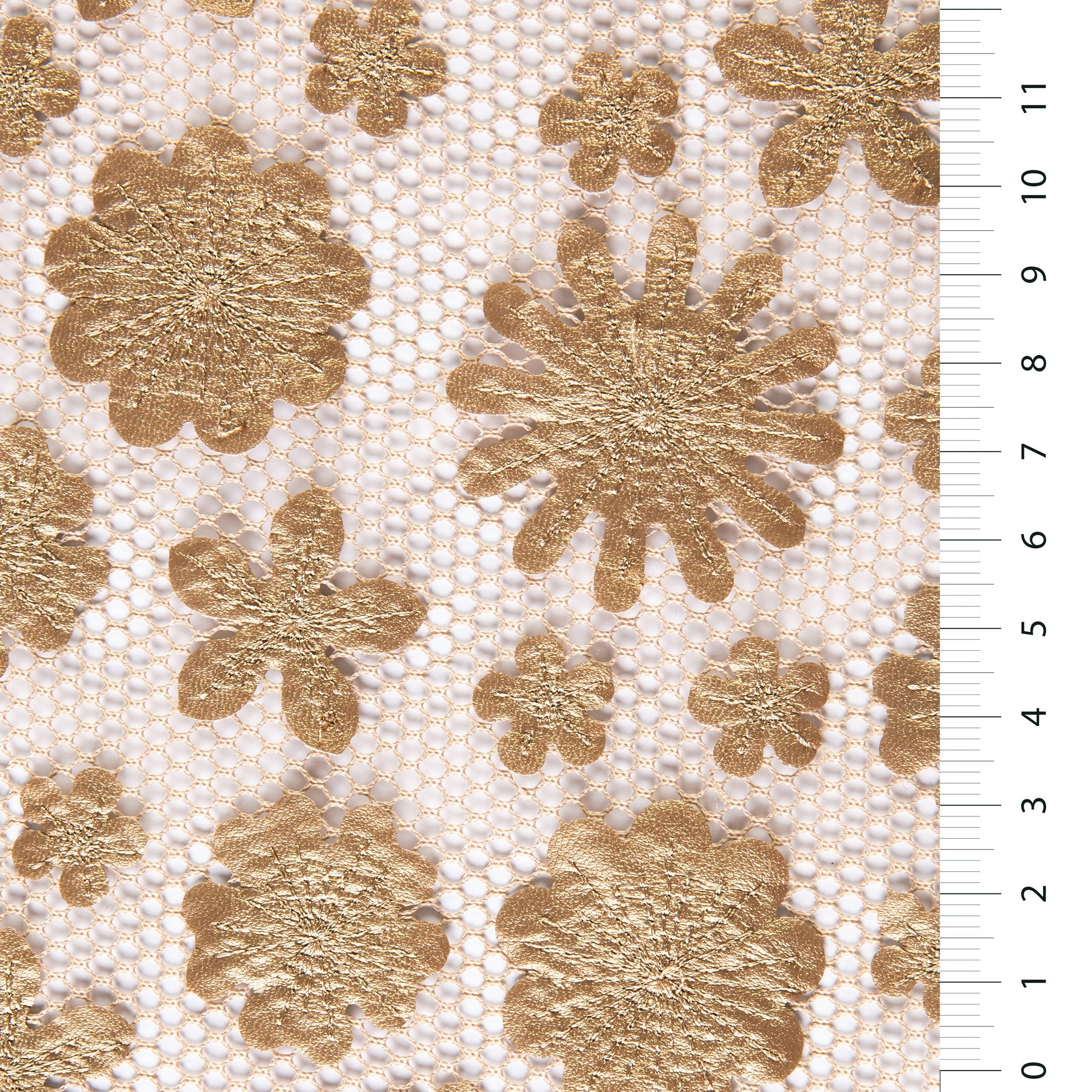 Gold 3D Laser Cut Flower Faux Leather Embroidered Fabric | Burç Fabric