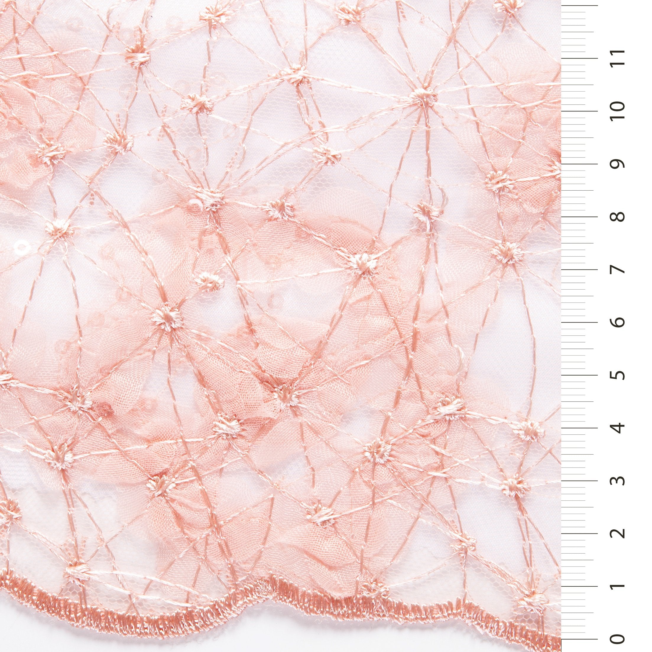 Salmon Spider Web Design Sequin Embroidered Fabric | Burç Fabric