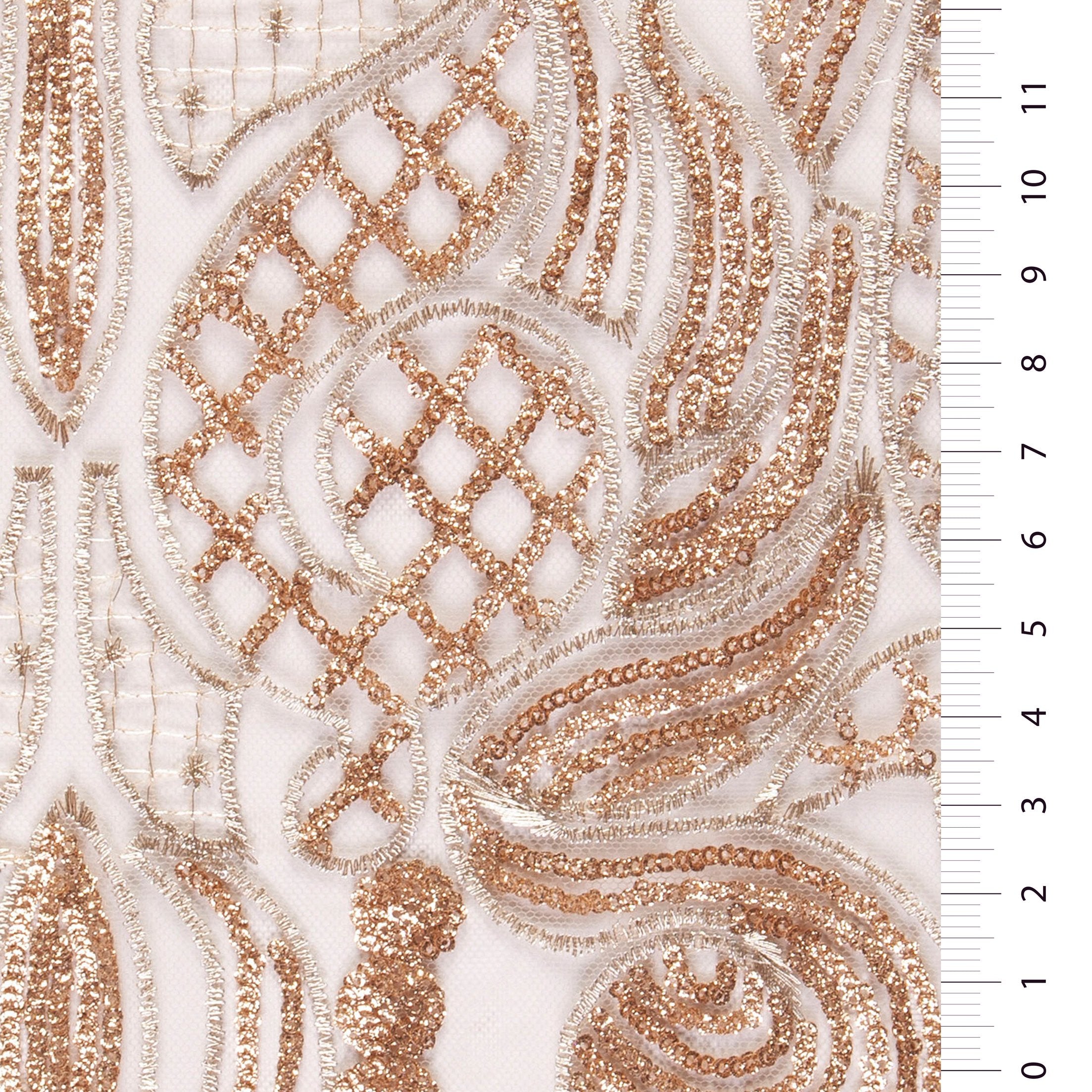 Gold Bodice Design Sequin Embroidered Knitted Fabric | Burç Fabric