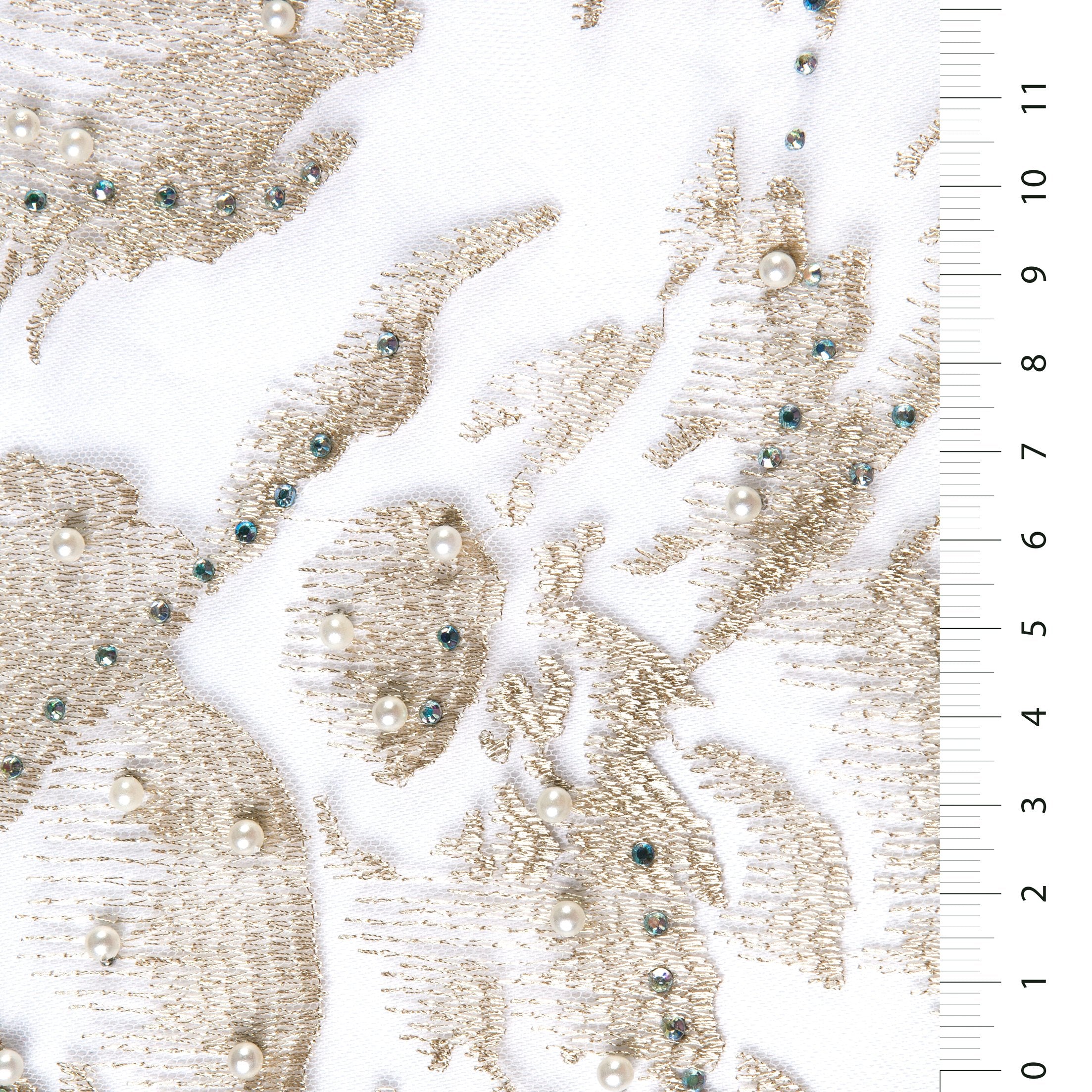 Flower Design Pearl Beaded Thread Embroidery Fabric | Burç Fabric