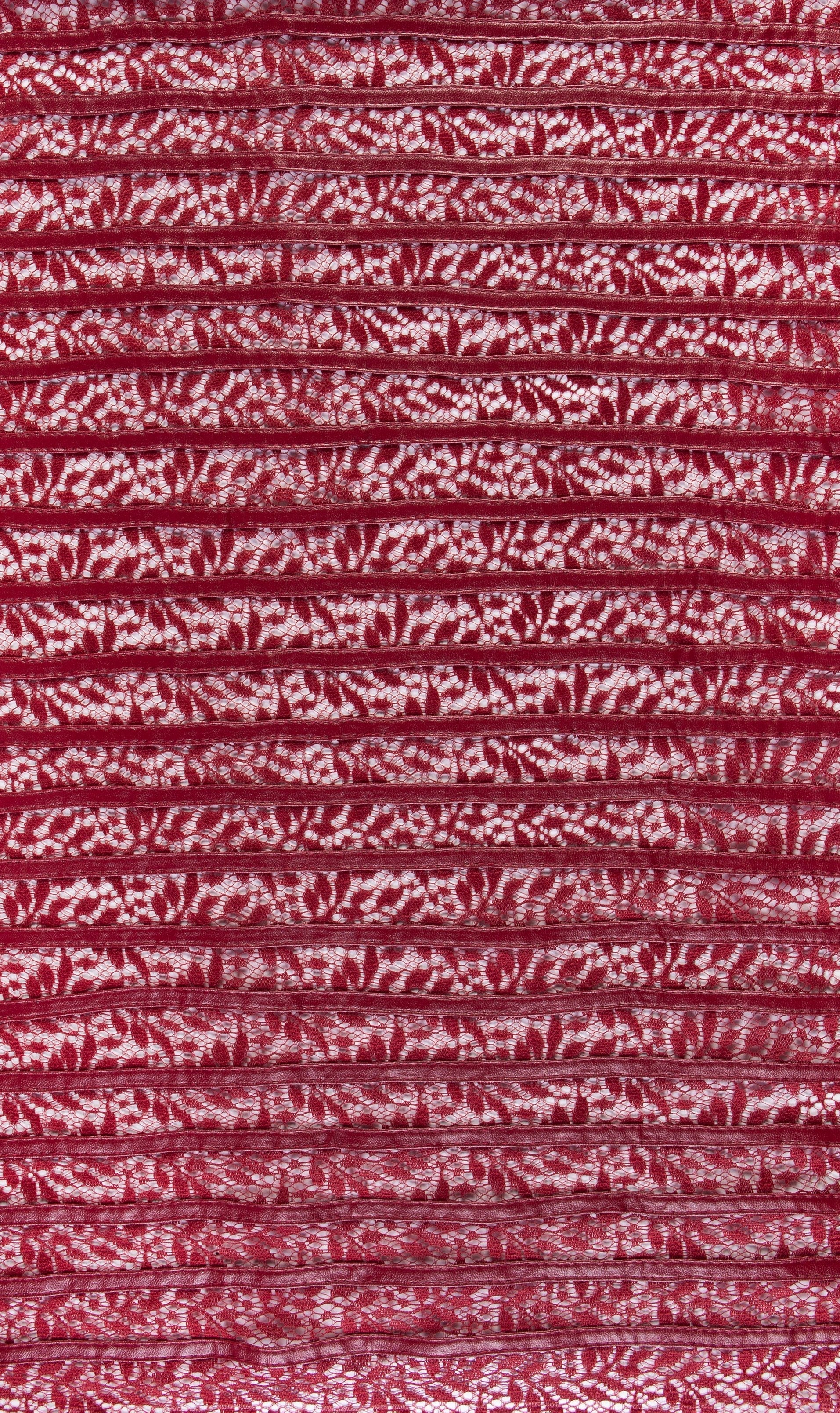 Burgundy Laser Cut Faux Leather Striped Lace Embroidery | Burç Fabric