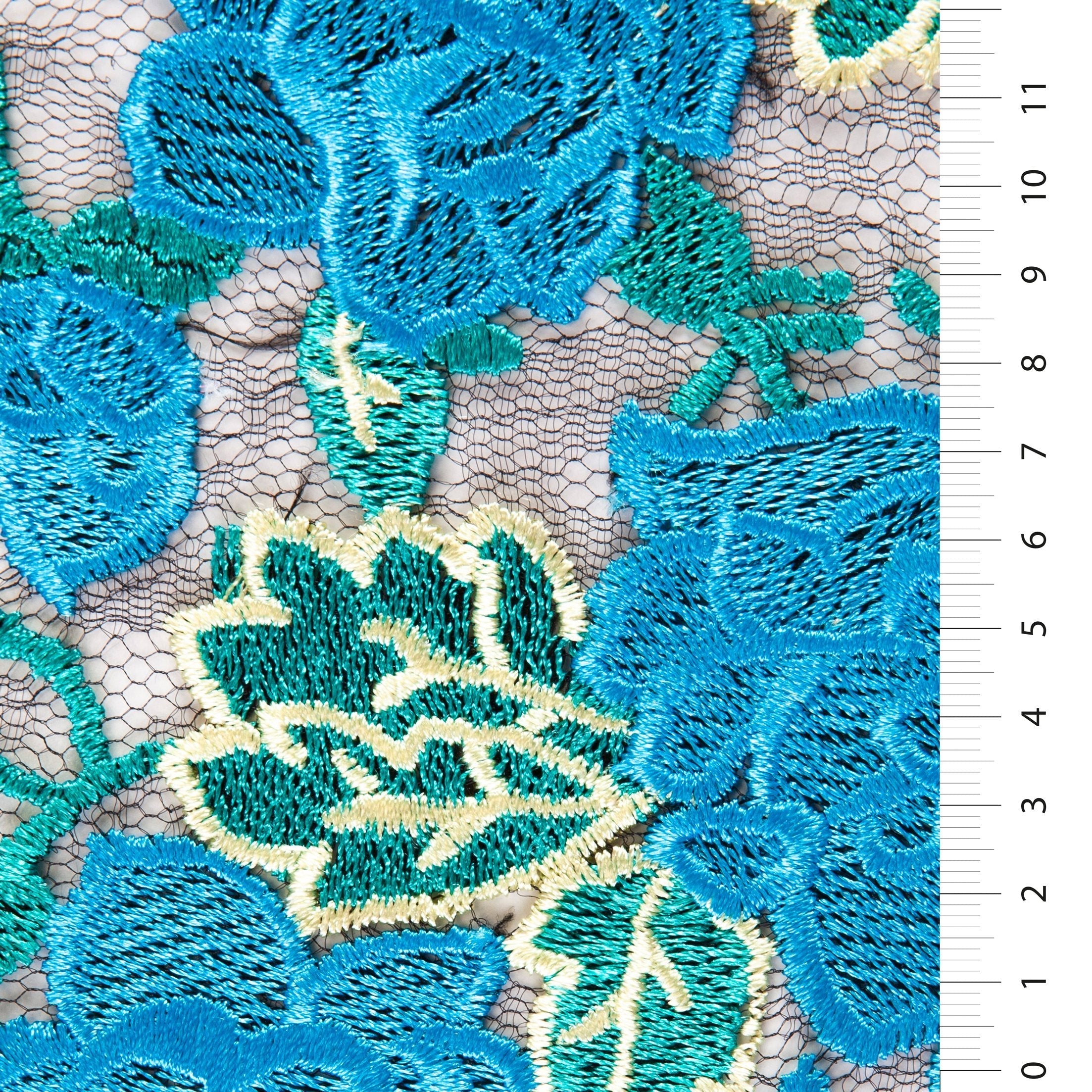 All Blue Rose Patterned Lace Embroidery Fabric | Burç Fabric