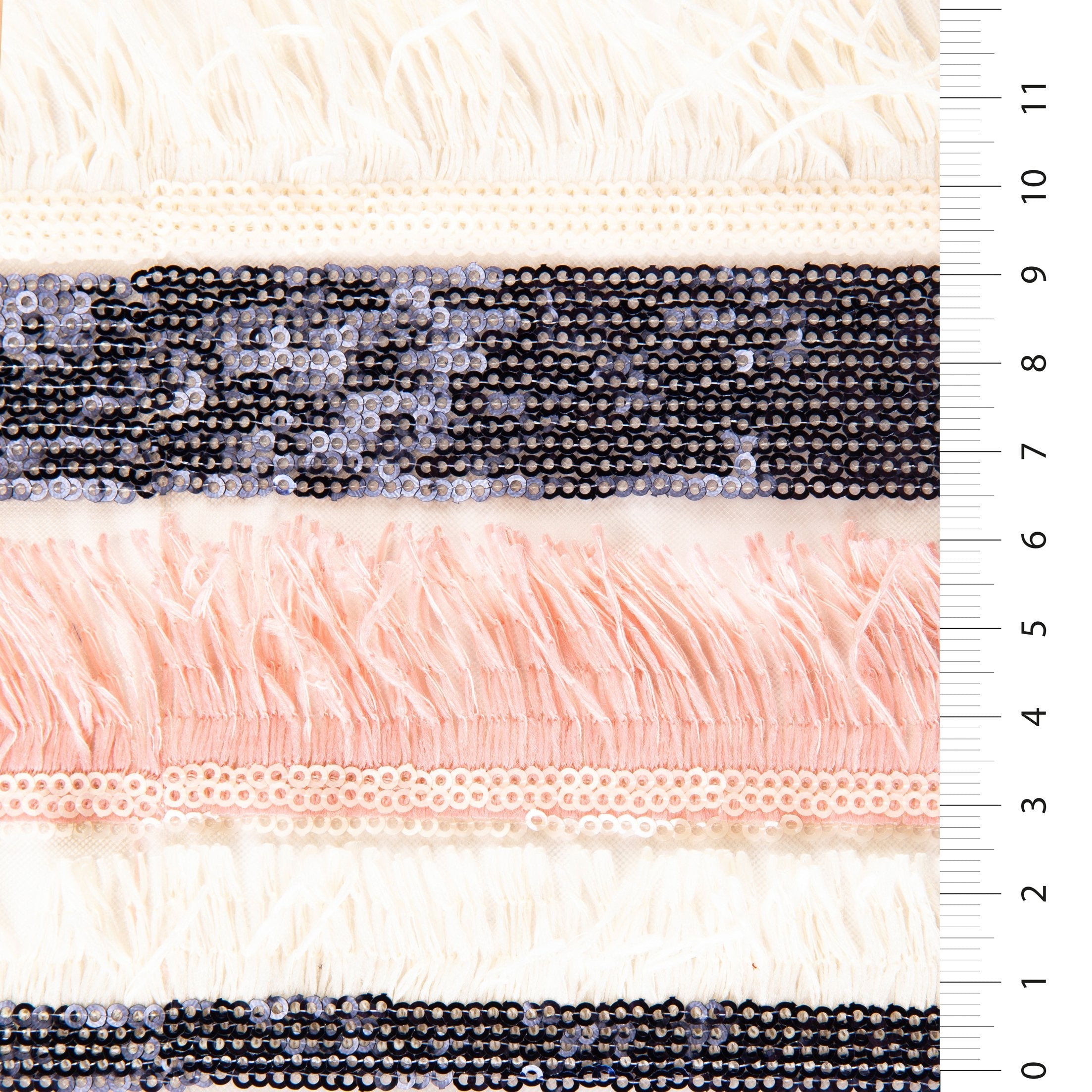 Fringed Line Design Sequin Thread Embroidered Fabric | Burç Fabric