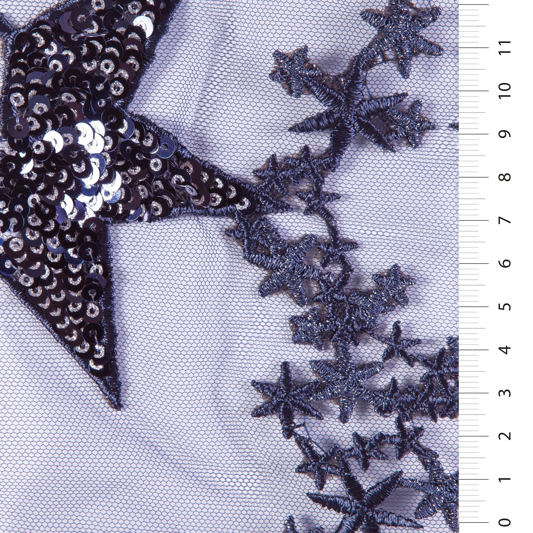 Silver Shiny Star Sequin Embroidered Fabric | Burç Fabric