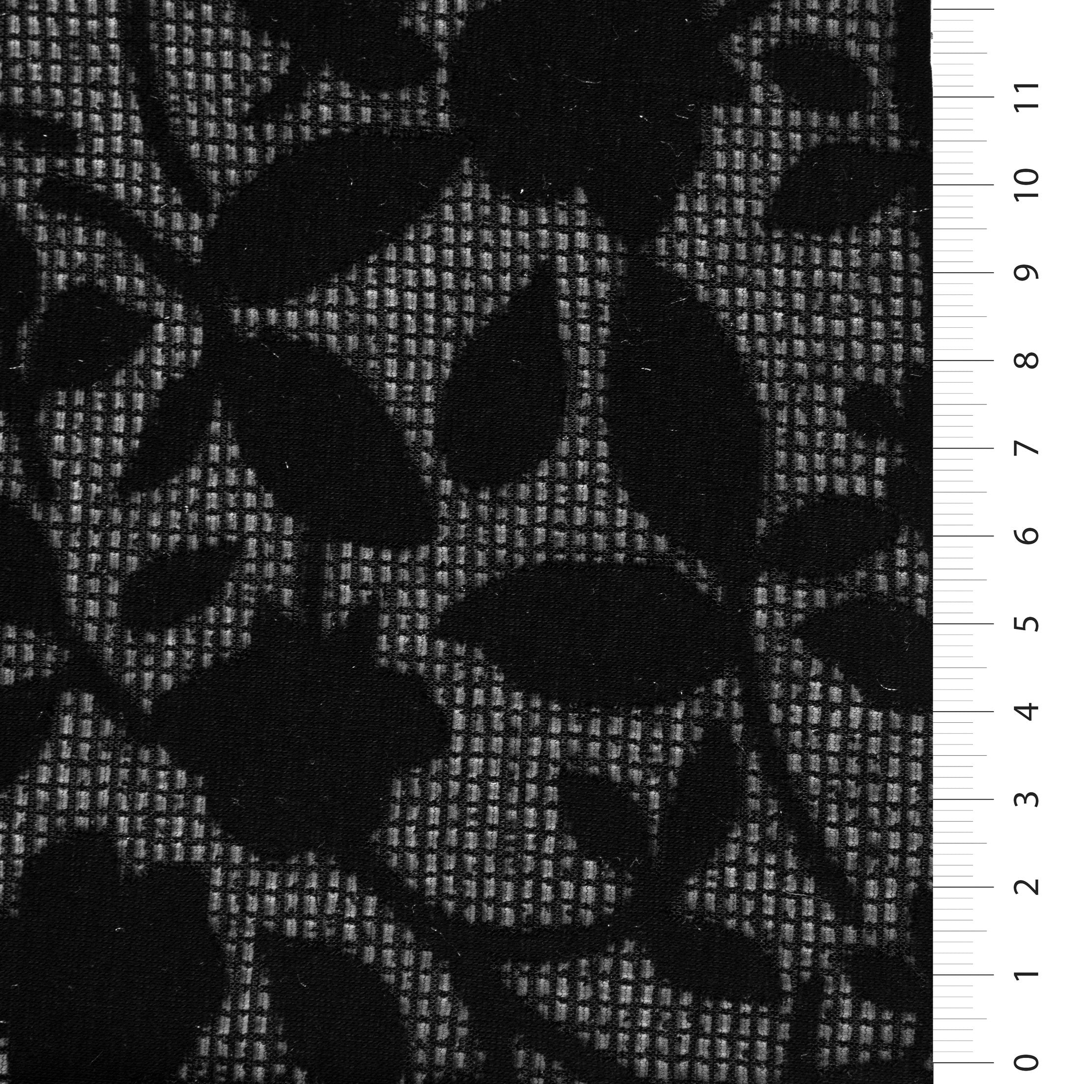 Black Spliced ​​Flower Design Burnt Knit Fabric | Burç Fabric