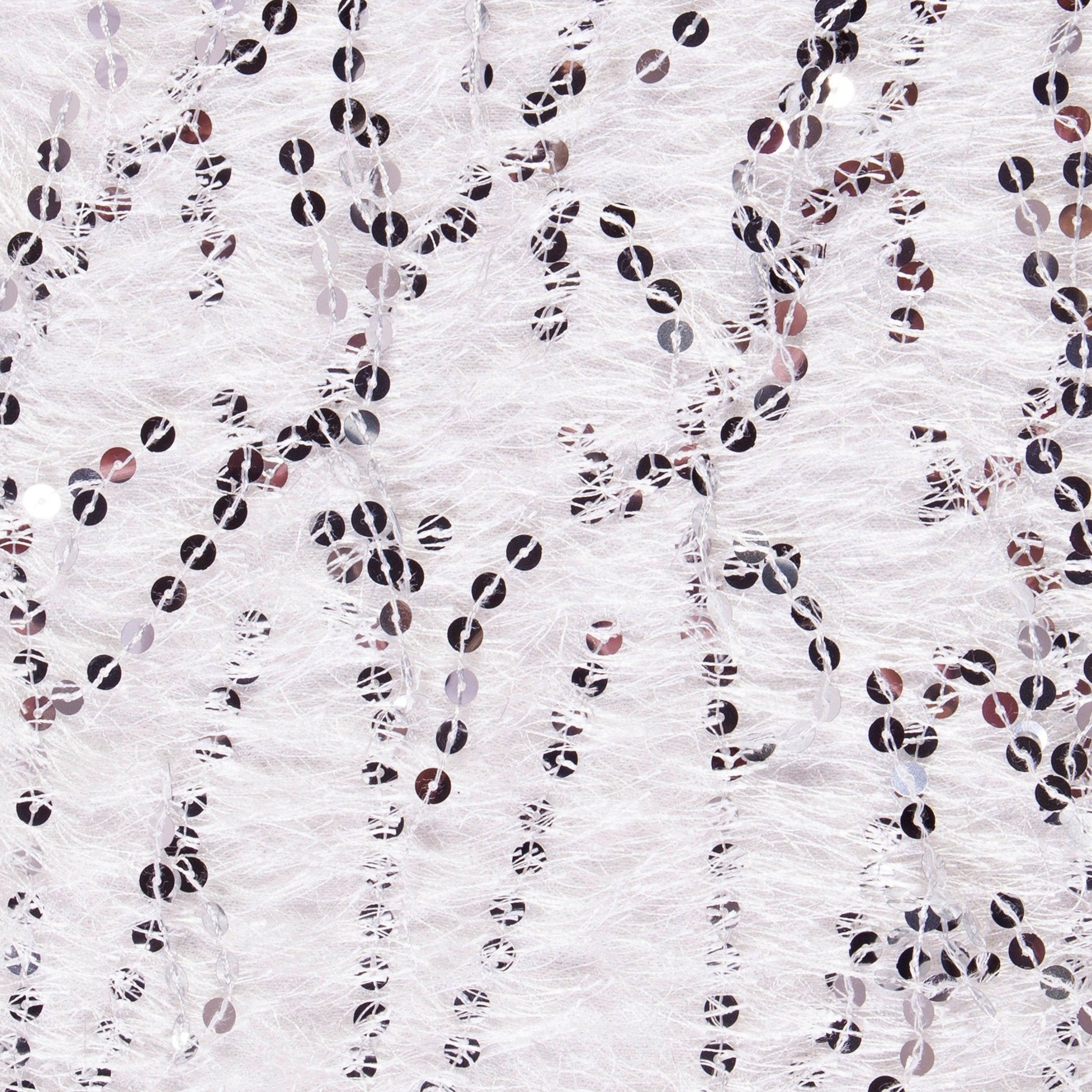 White Pile Thread Fringed Sequin Embroidered Fabric | Burç Fabric