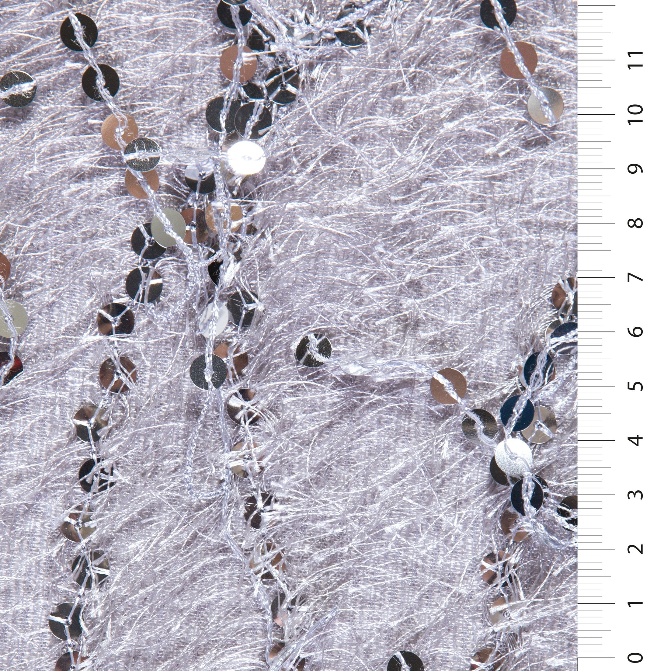 Silver Feather Thread Fringed Sequin Embroidered Fabric | Burç Fabric