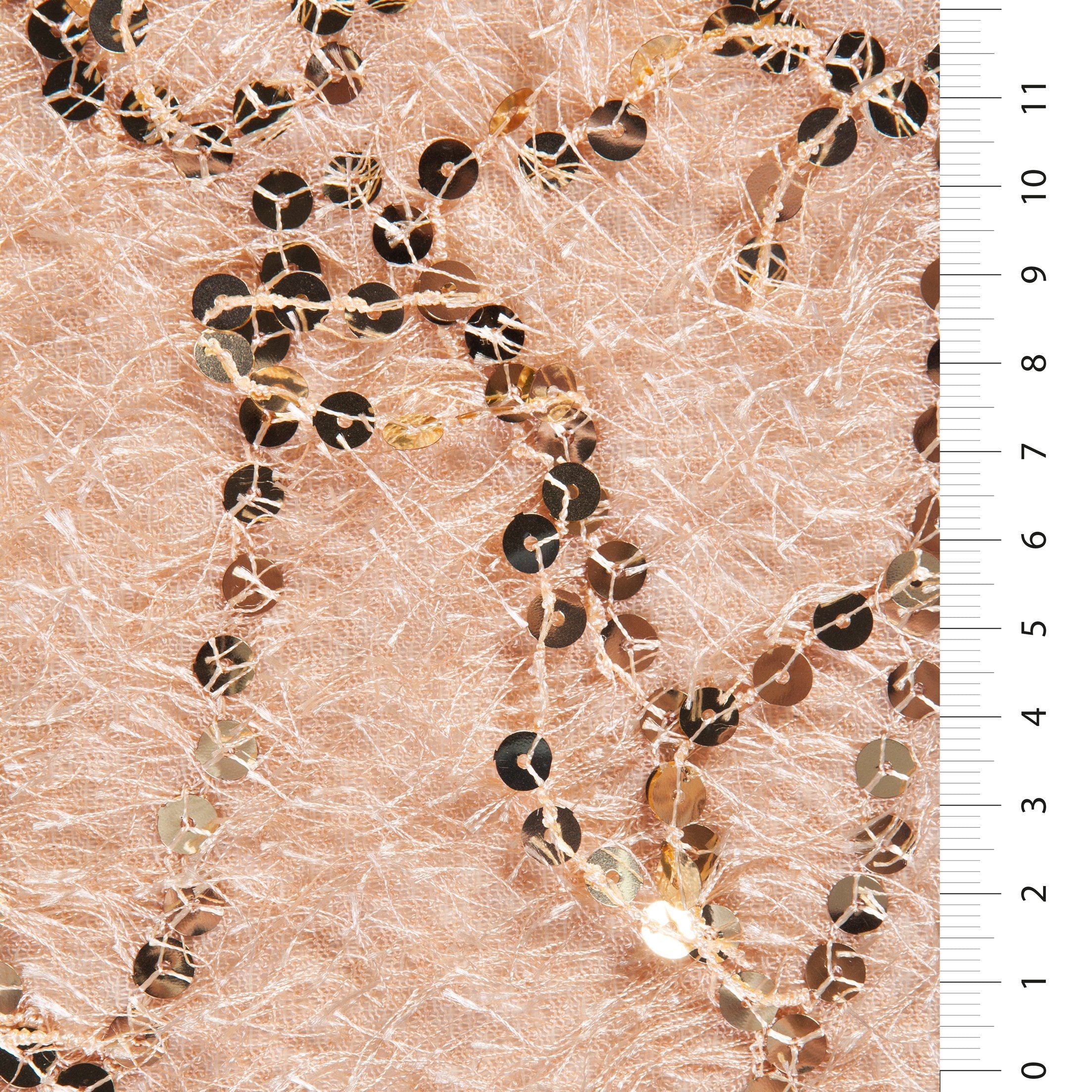 Salmon Hairy Thread Fringed Sequin Embroidered Fabric | Burç Fabric