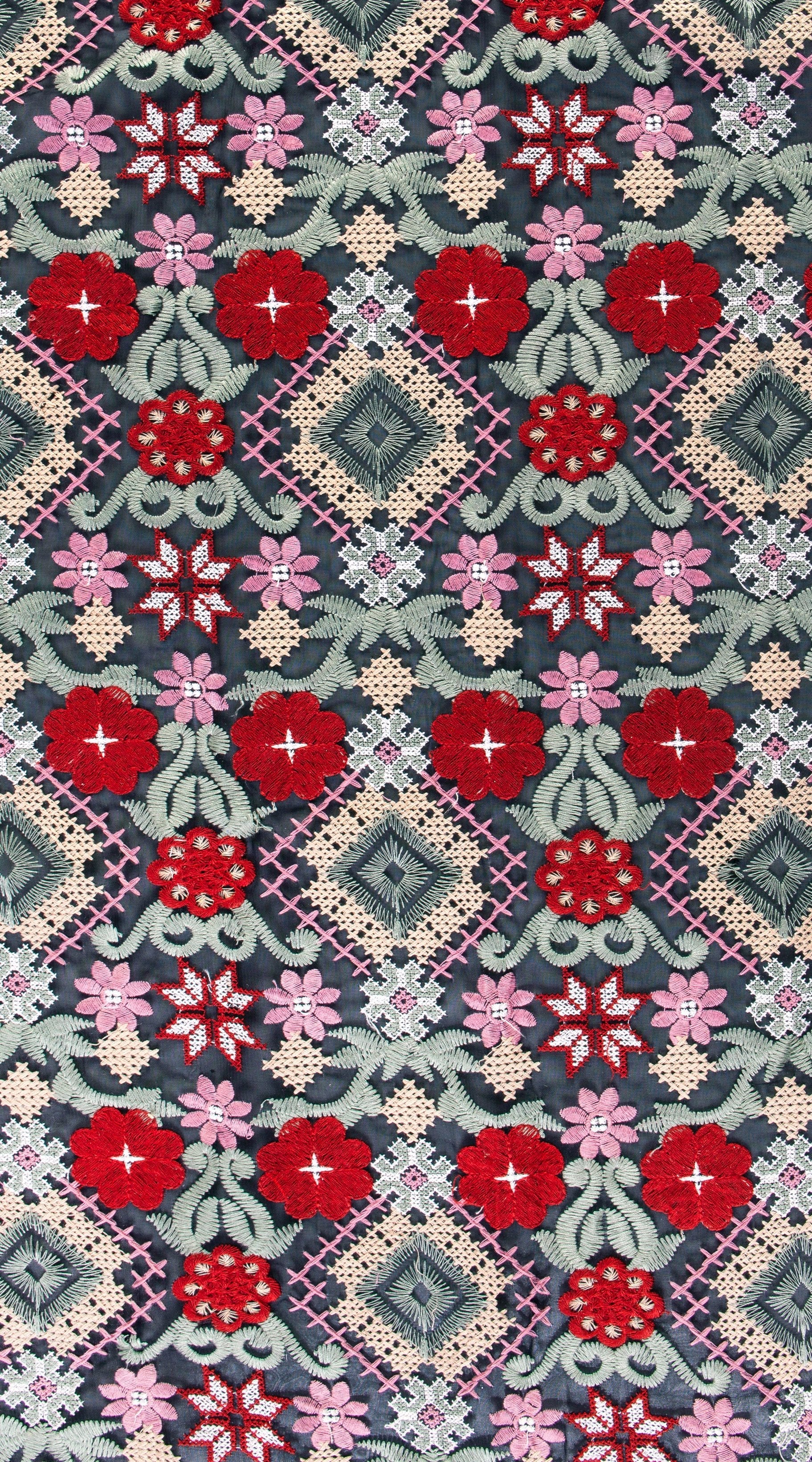 Floral Aztec Design Embroidered Fabric | Burç Fabric