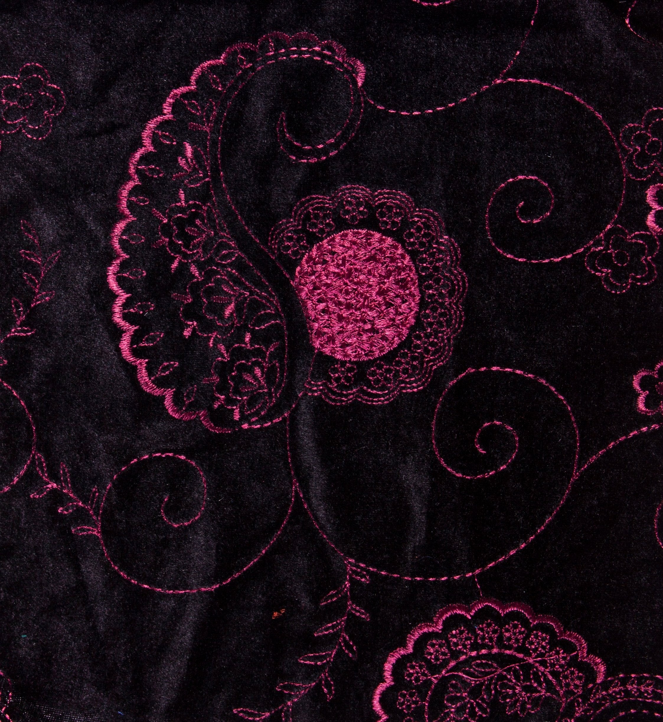 Black Velvet Fabric with Colored Thread Embroidery | Burç Fabric
