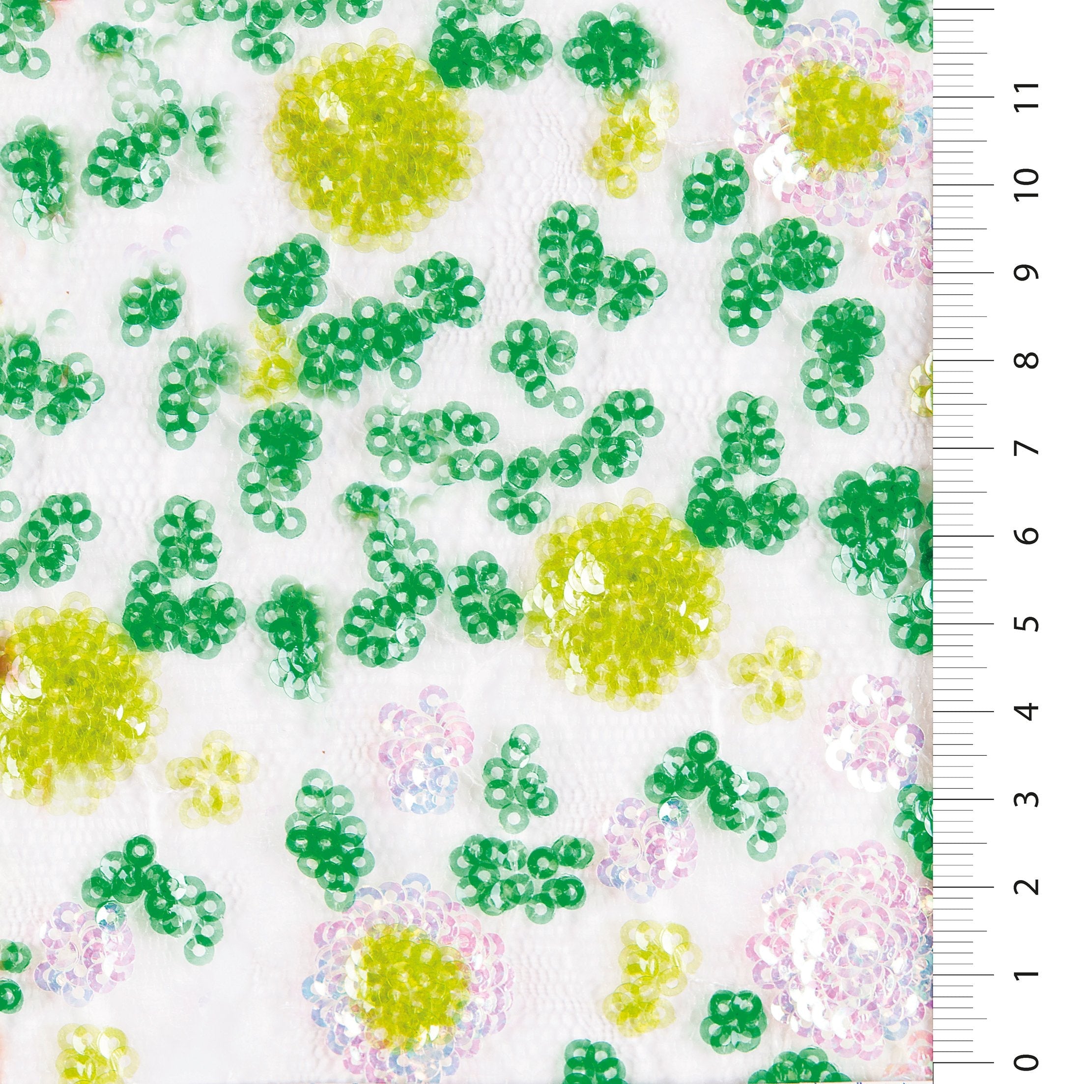 Dark Mint-Yellow Cluster Flower Design Sequin Embroidered Fabric | Burç Fabric