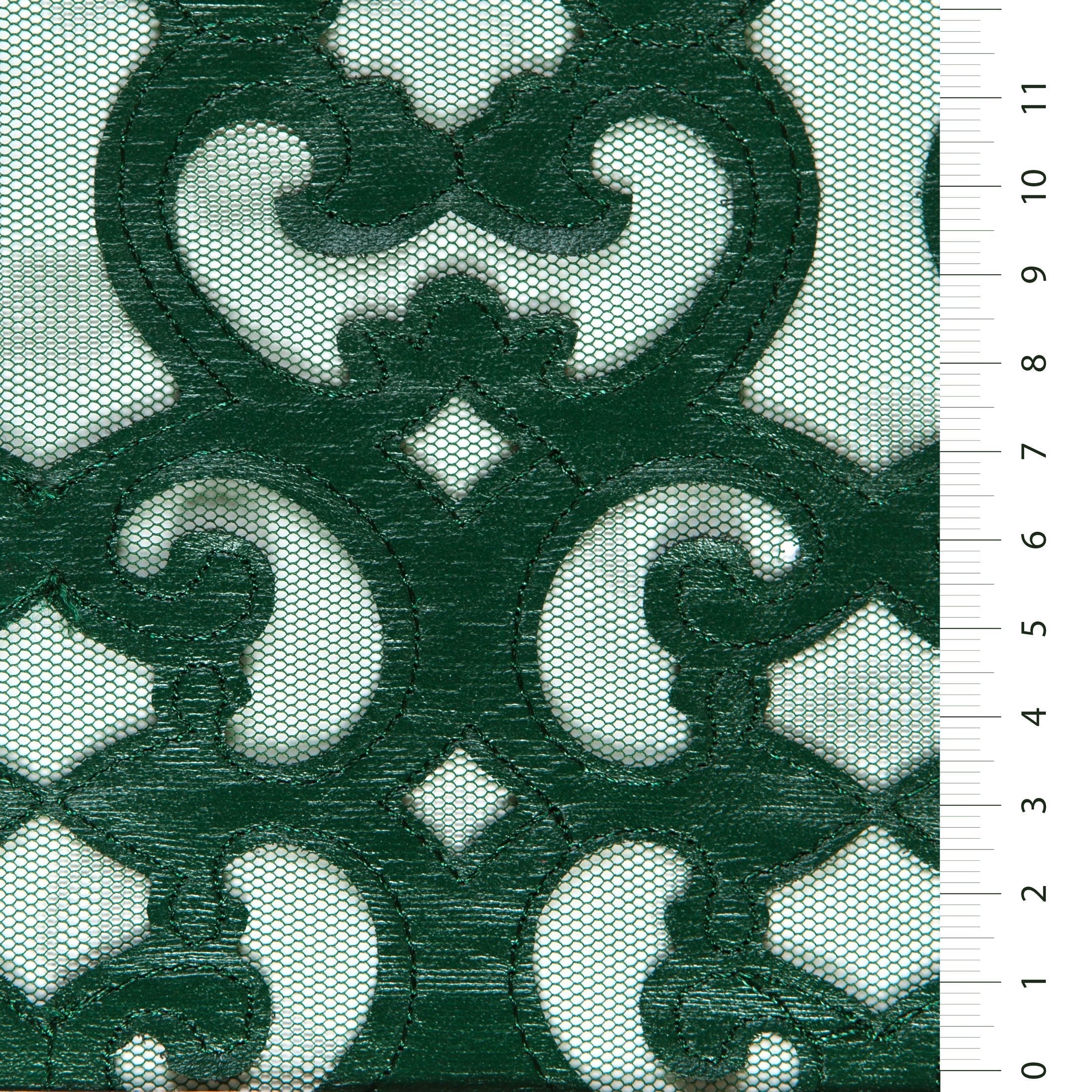 Green Osaka Style Faux Leather Laser Cut Embroidery Fabric | Burç Fabric