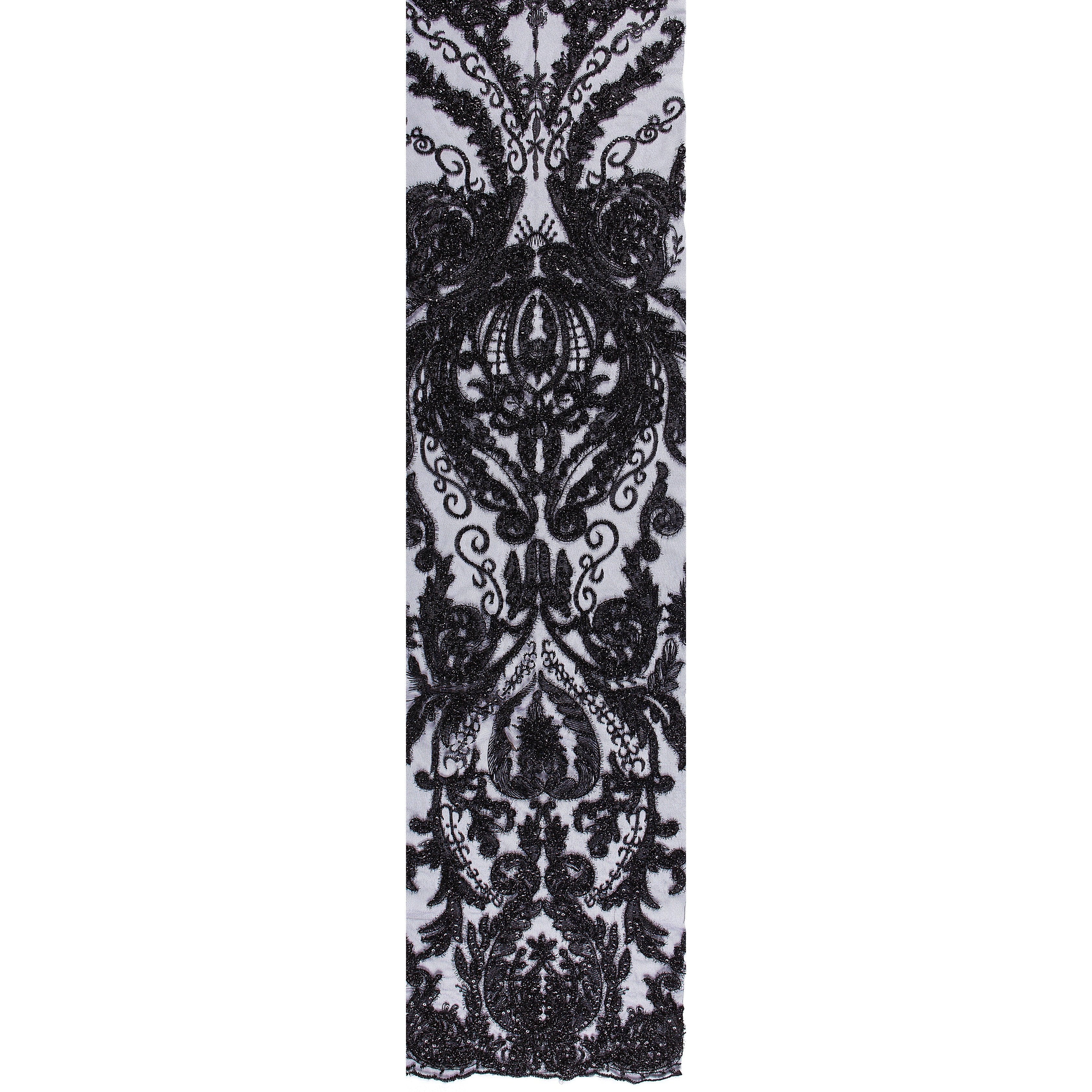 Black Scalloped Glitter Thread Embroidery Fabric | Burç Fabric