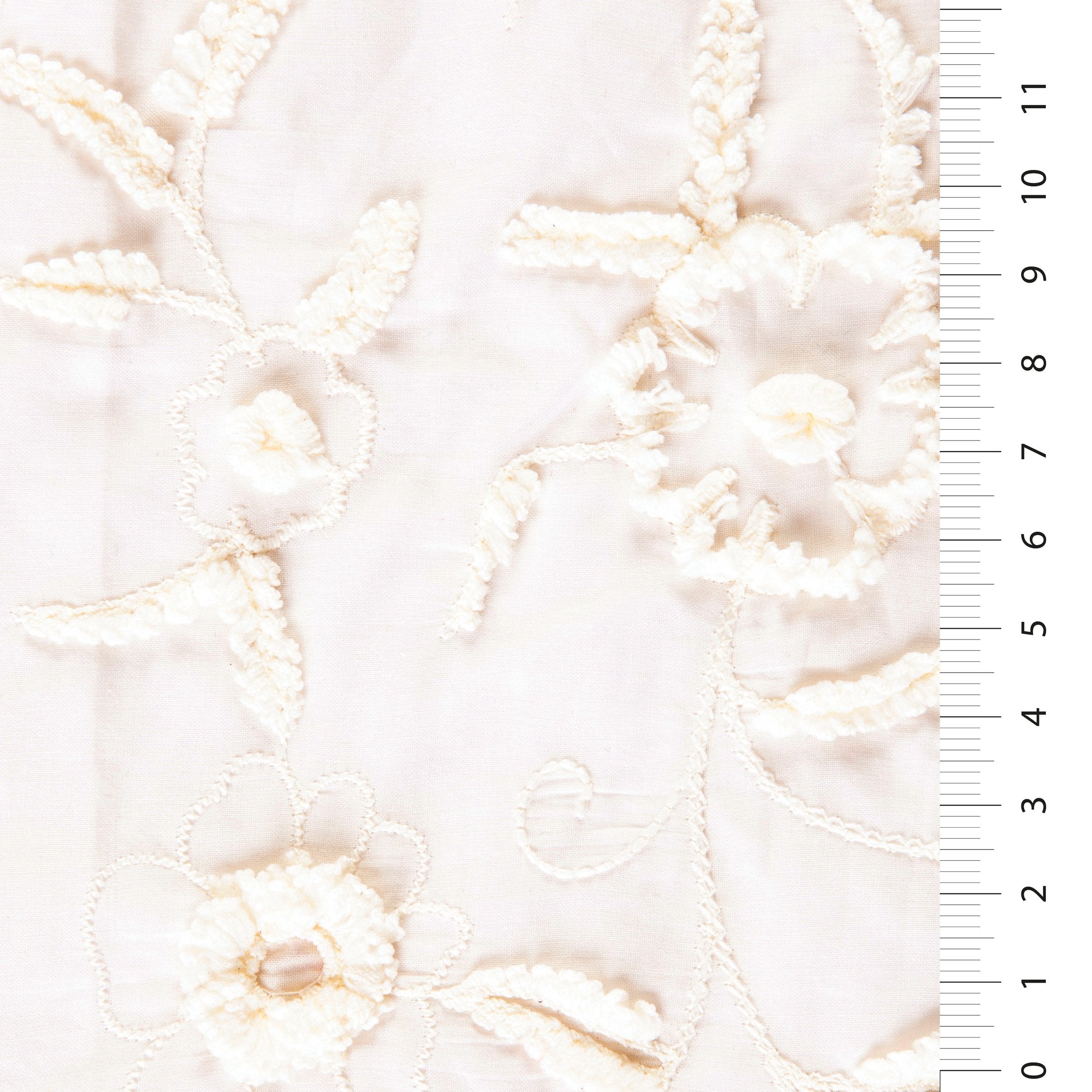 Fringed Floral Design Cotton Trim Embroidered Voile Fabric