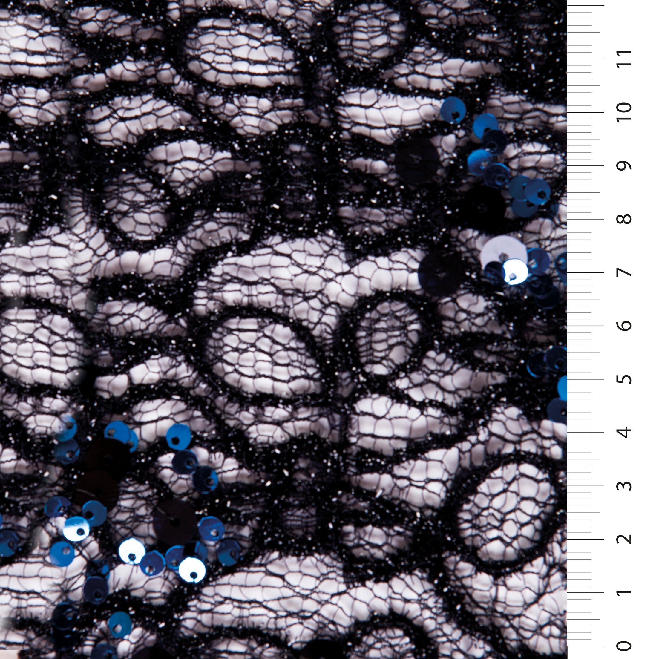 Saks Blue Sequin Lace Embroidery Fabric with Butterfly Design | Burç Fabric