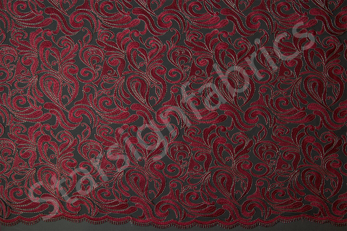 Scalloped Ornamental Thread Embroidered Fabric