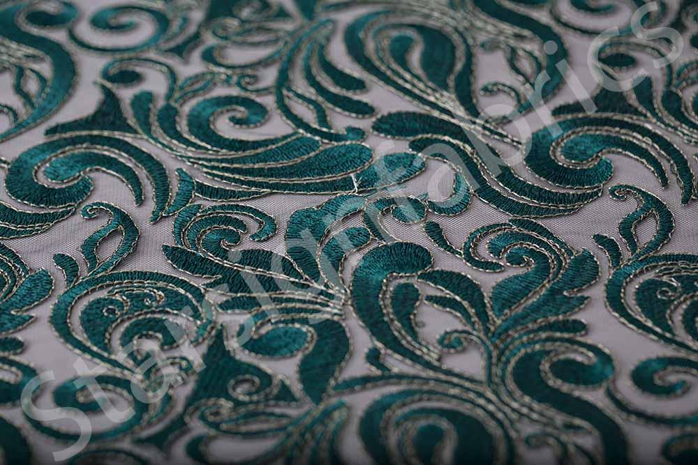 Scalloped Ornamental Thread Embroidered Fabric