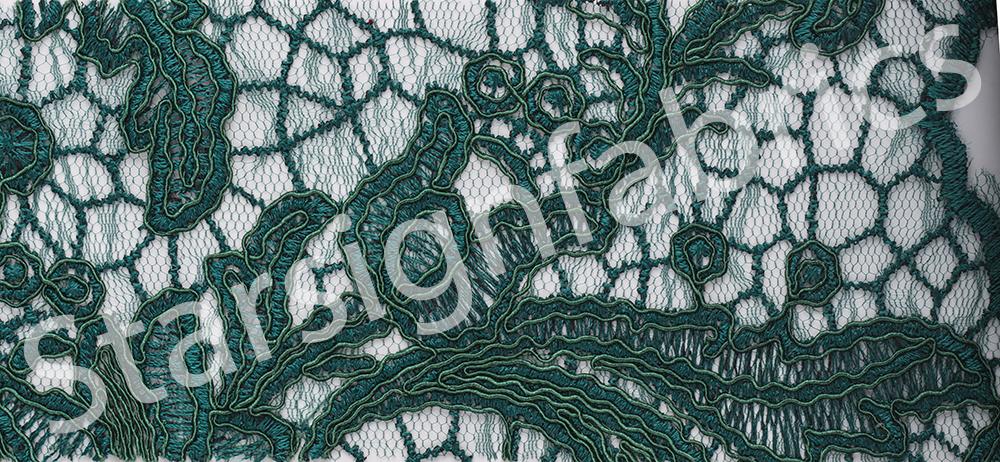 Floral Design Cord Thread Embroidered Fabric