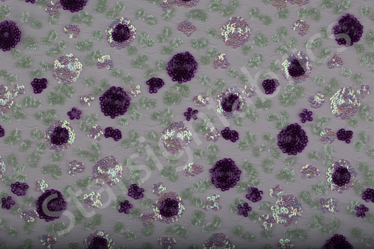 Fuchsia Cluster Flower Design Sequin Embroidered Fabric | Burç Fabric