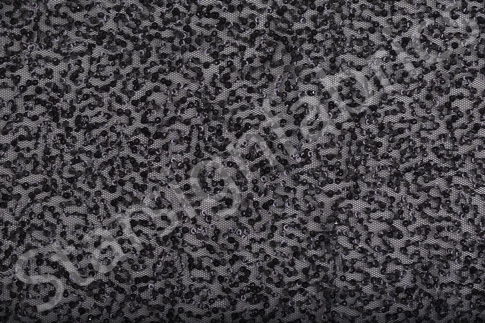 Black Thin Swirl Pattern Shiny Lace Sequin Fabric | Burç Fabric