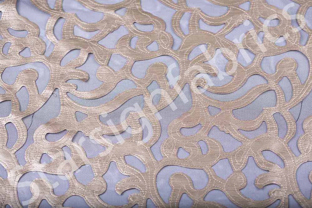 Laser Cut Faux Leather Embroidery Mesh Tulle Fabric | Burç Fabric