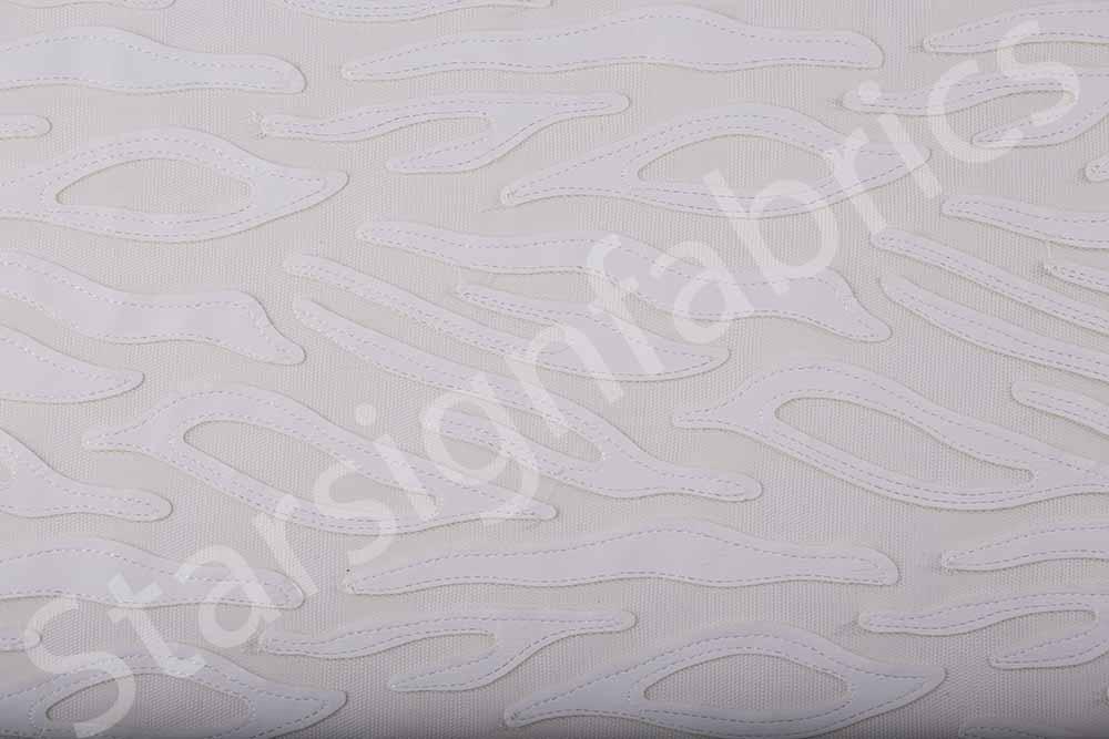 Beige Kawasaki Style Laser Cut Faux Leather Embroidered Fabric | Burç Fabric