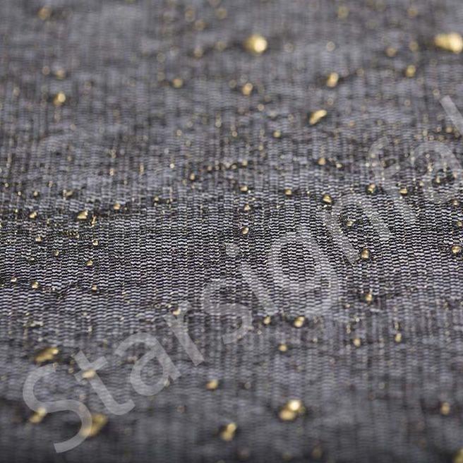Black Teardrop Patterned Foil Print Glitter Knitted Tulle Fabric | Burç Fabric