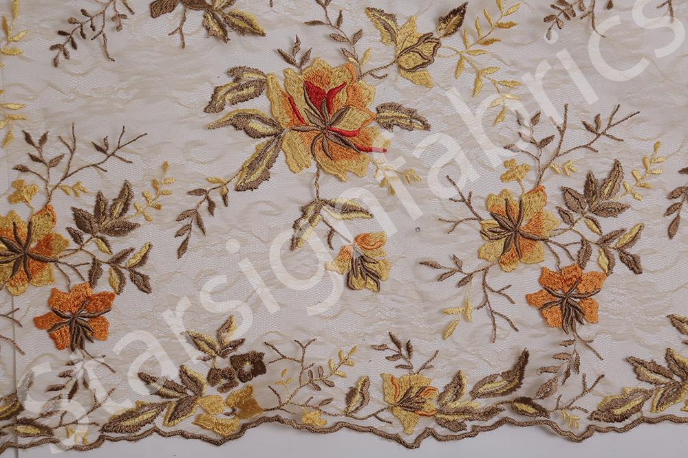 Mallorca Style Yellow Floral Embroidered Lace Fabric | Burç Fabric