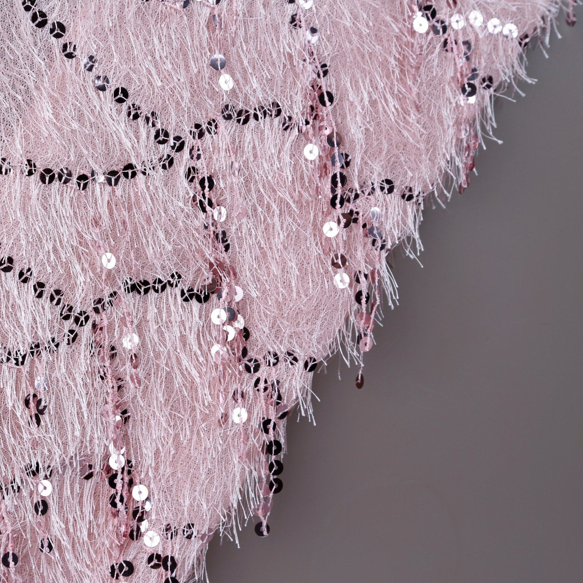 Pink Fuzzy Thread Fringed Sequin Embroidered Fabric | Burç Fabric